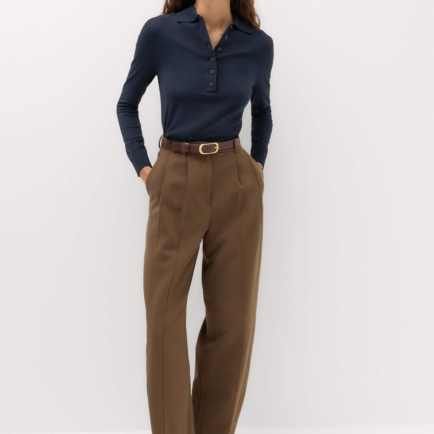 M&S Women's Double Pleat Cuff Detail Trousers - 18 - Moss