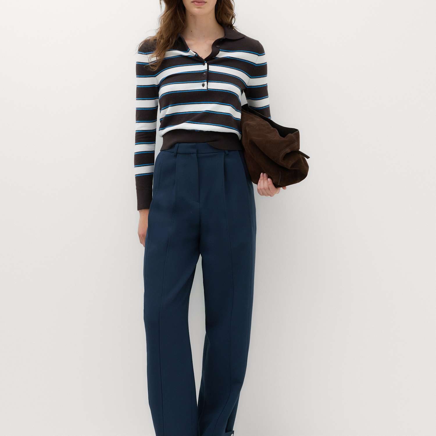 M&S Women's Double Pleat Cuff Detail Trousers - 24 - Navy