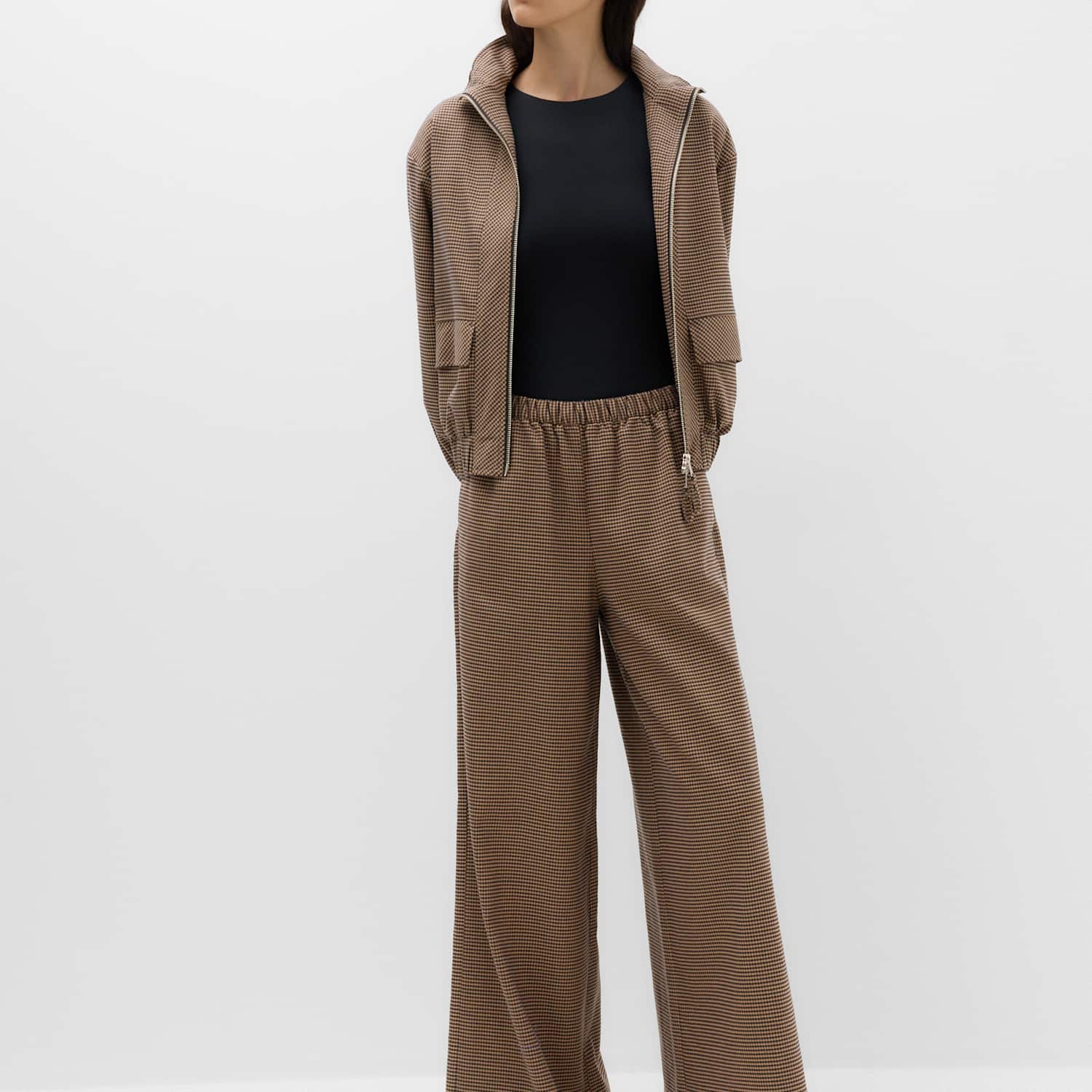 M&S Women's Checked Pull On Wide Leg Trousers - 8 - Brown Mix