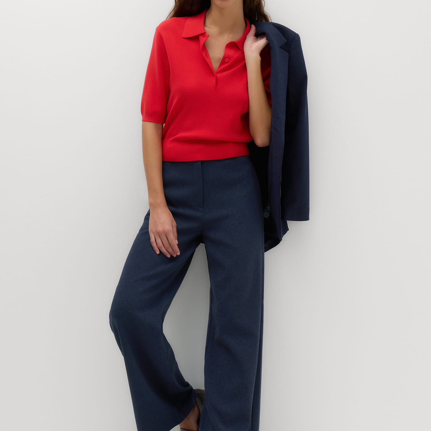 M&S Women's Tailored Side Tab Wide Leg Trousers - 14 - Navy