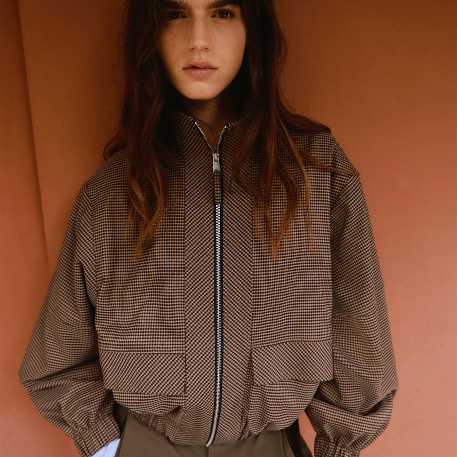 M&S Women's Checked Funnel Neck Jacket - 20 - Brown Mix