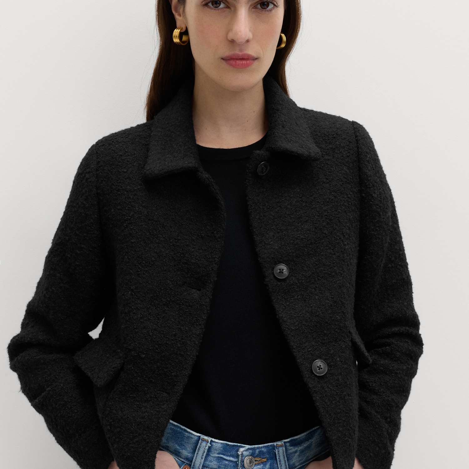 M&S Women's Tweed Textured Collared Jacket with Wool - 18 - Black