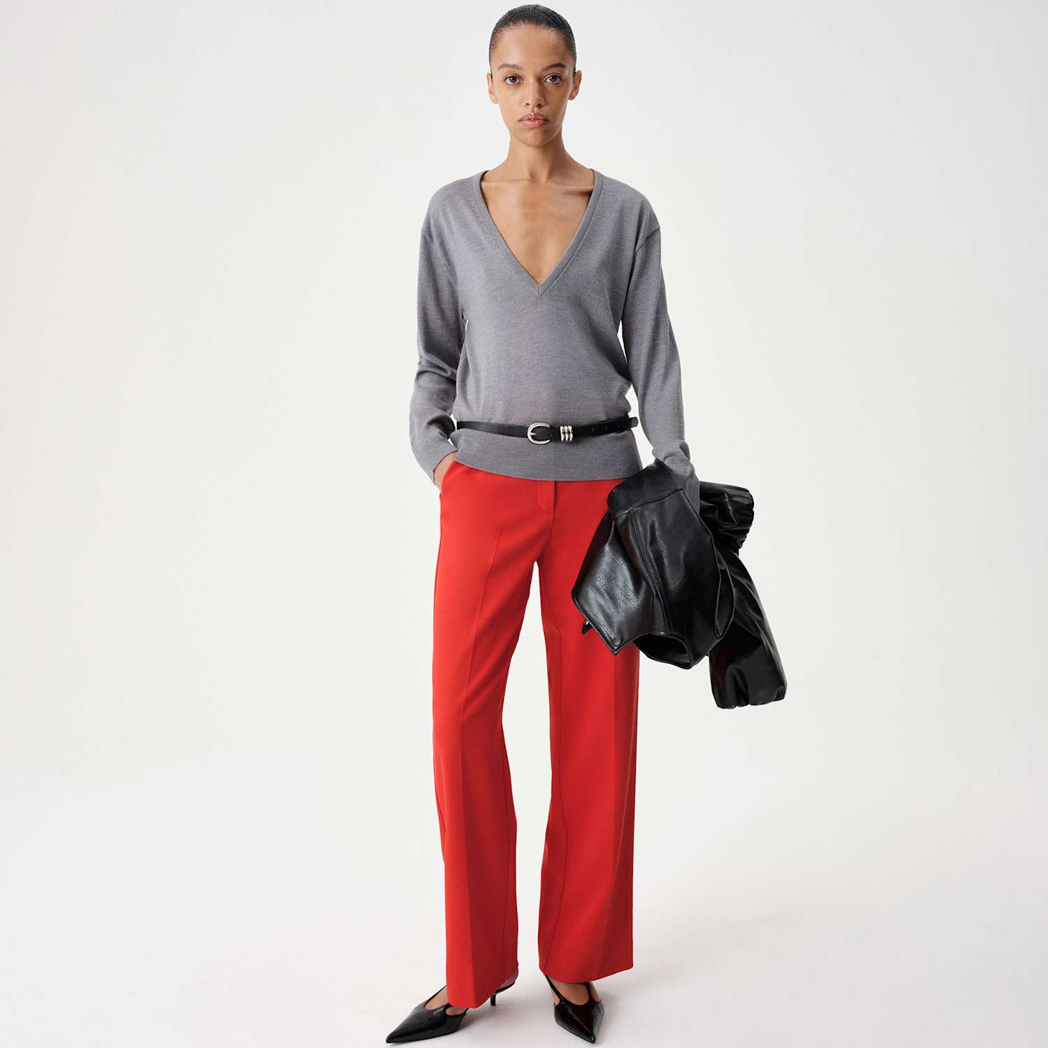 M&S Women's Twill Straight Leg Trousers - 14 - Red