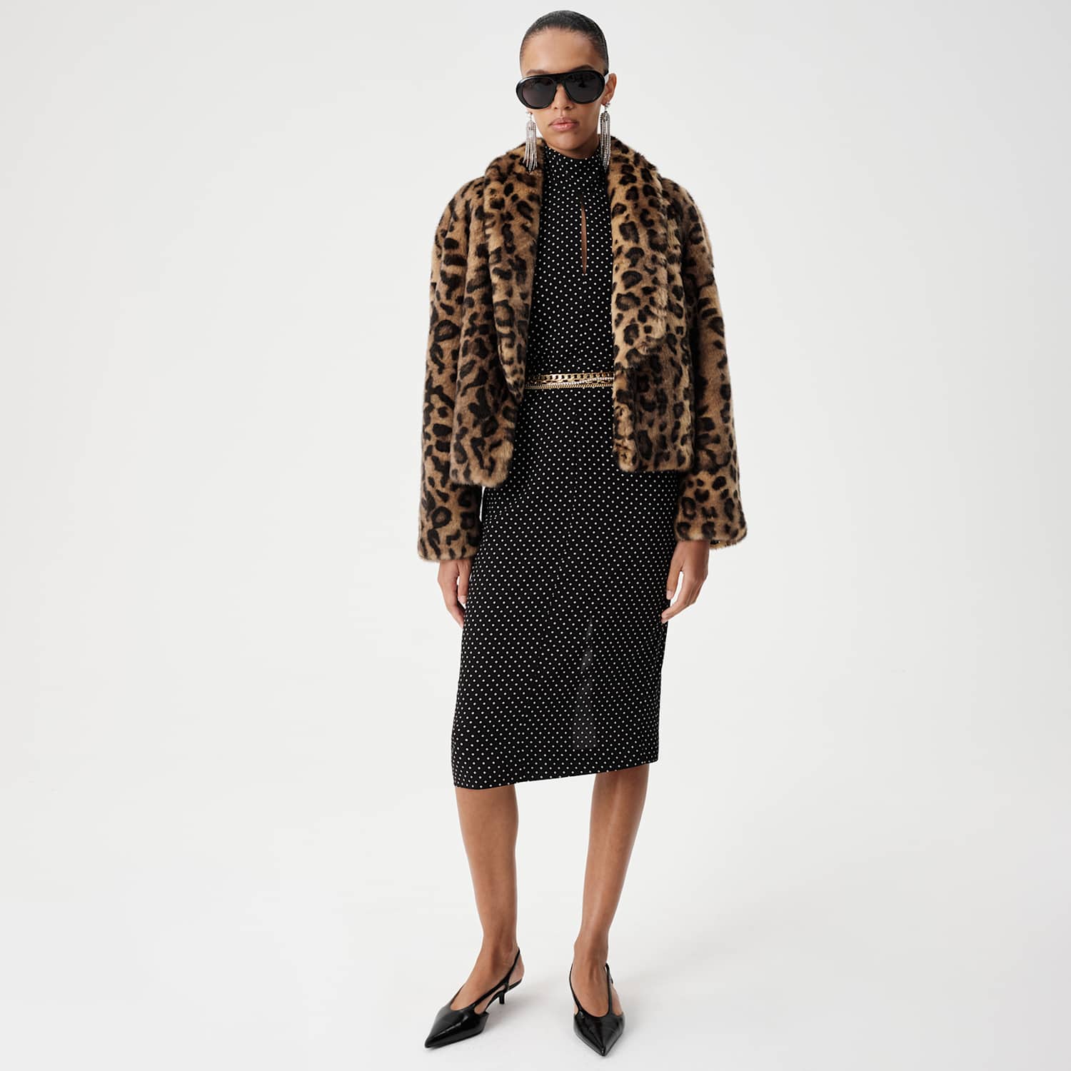 M&S Women's Faux Fur Leopard Print Jacket - Small - Brown Mix