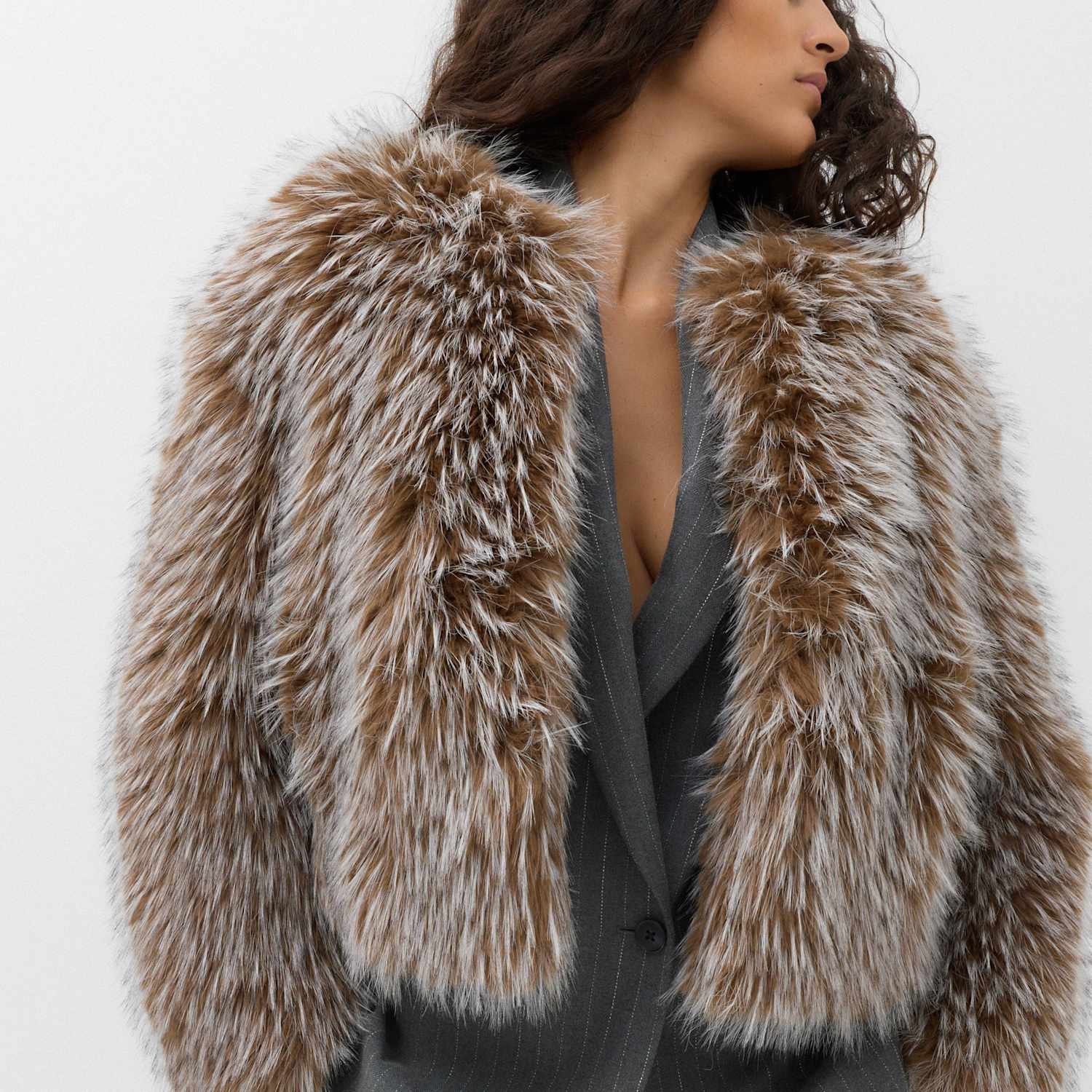 M&S Women's Faux Fur Tipped Short Jacket - 20 - Brown Mix