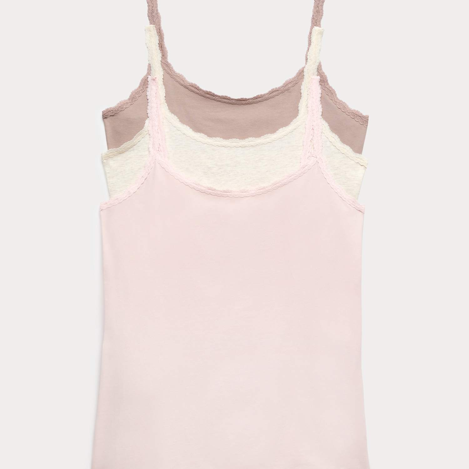M&S Women's 3pk Cotton Rich Lace Trim Vests - 22 - Oatmeal Mix