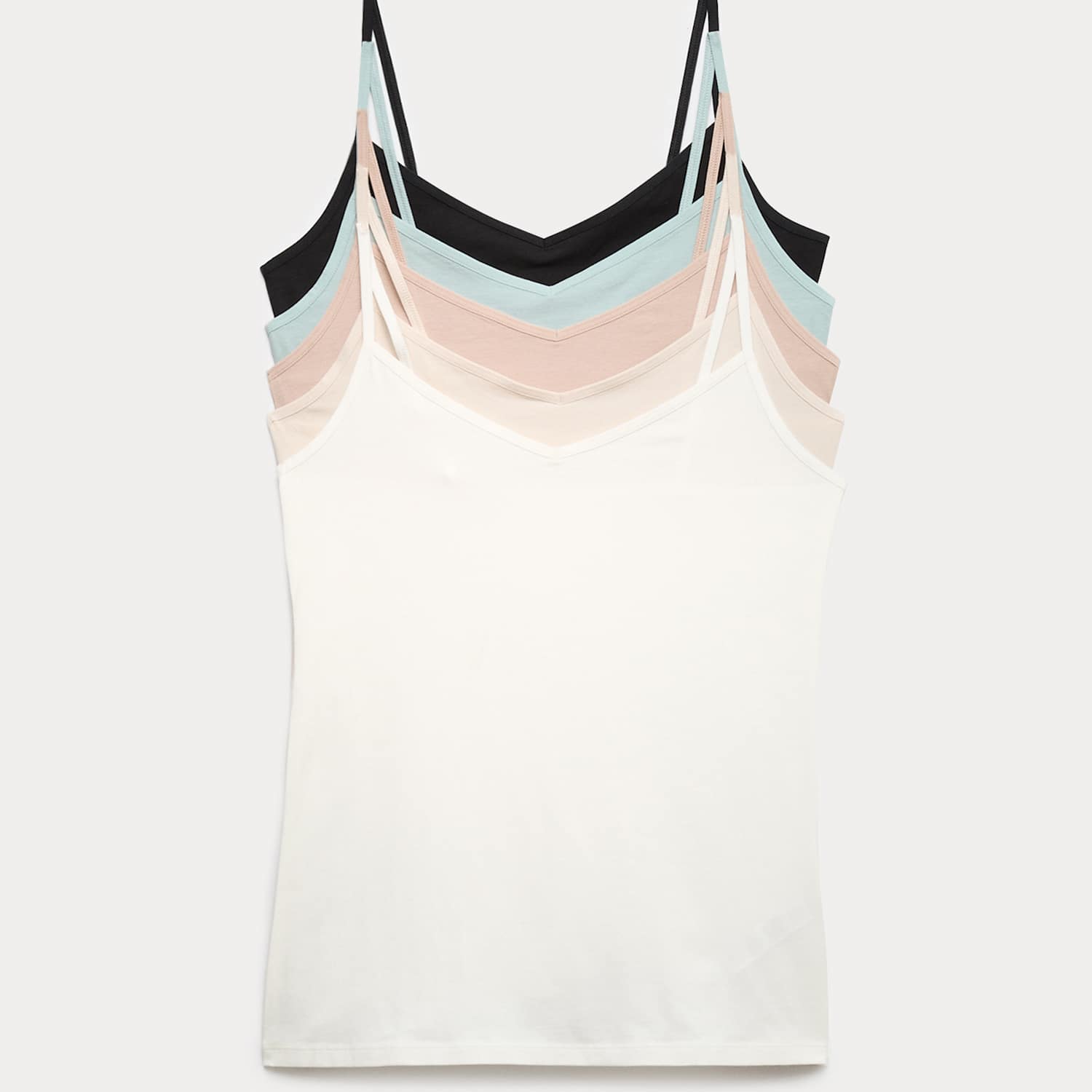 M&S Women's 5 Pack Cotton Rich Strappy Vests - 6 - Ivory Mix