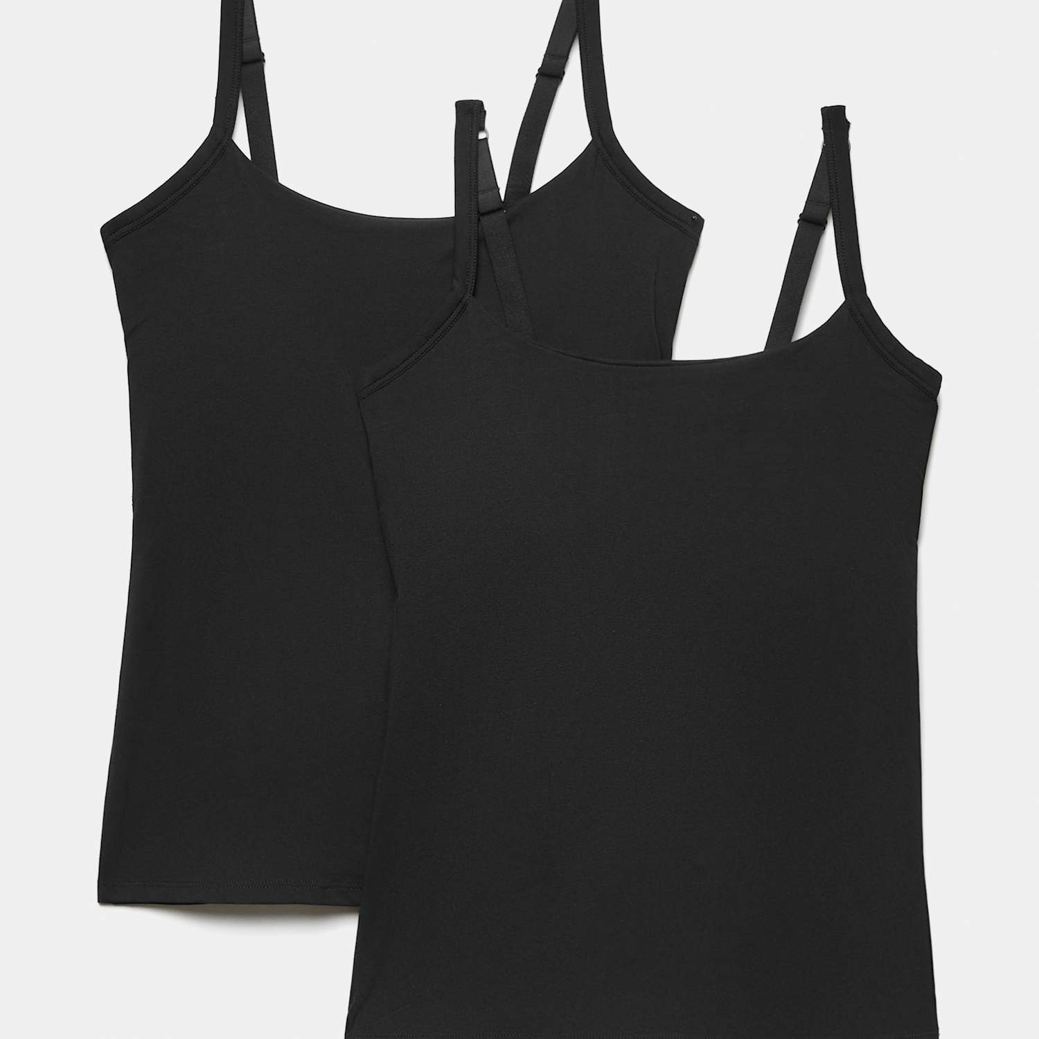M&S Women's 2 Pack Cotton Rich Secret Support Vests F+ - 10 - Black