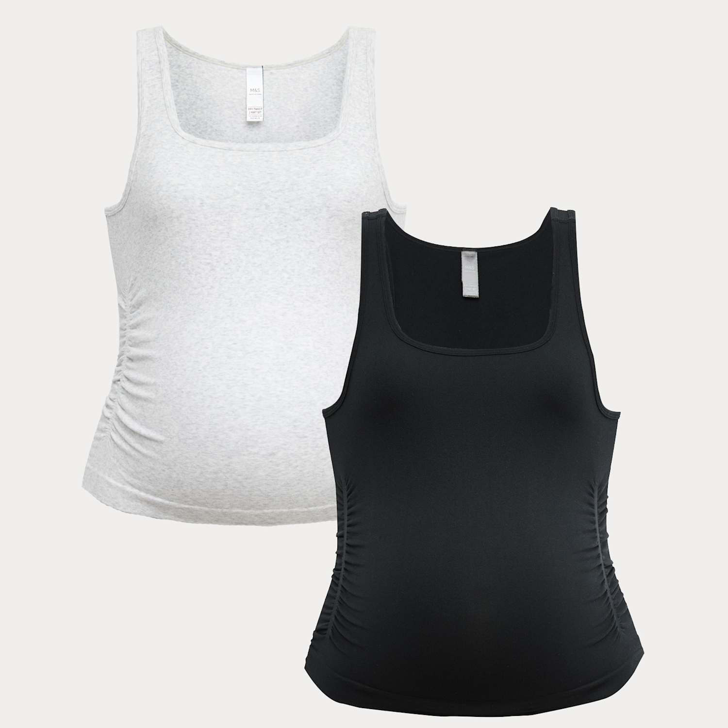 M&S Women's 2 Pack Maternity Seamless Scoop Neck Vests - Small - Black Mix