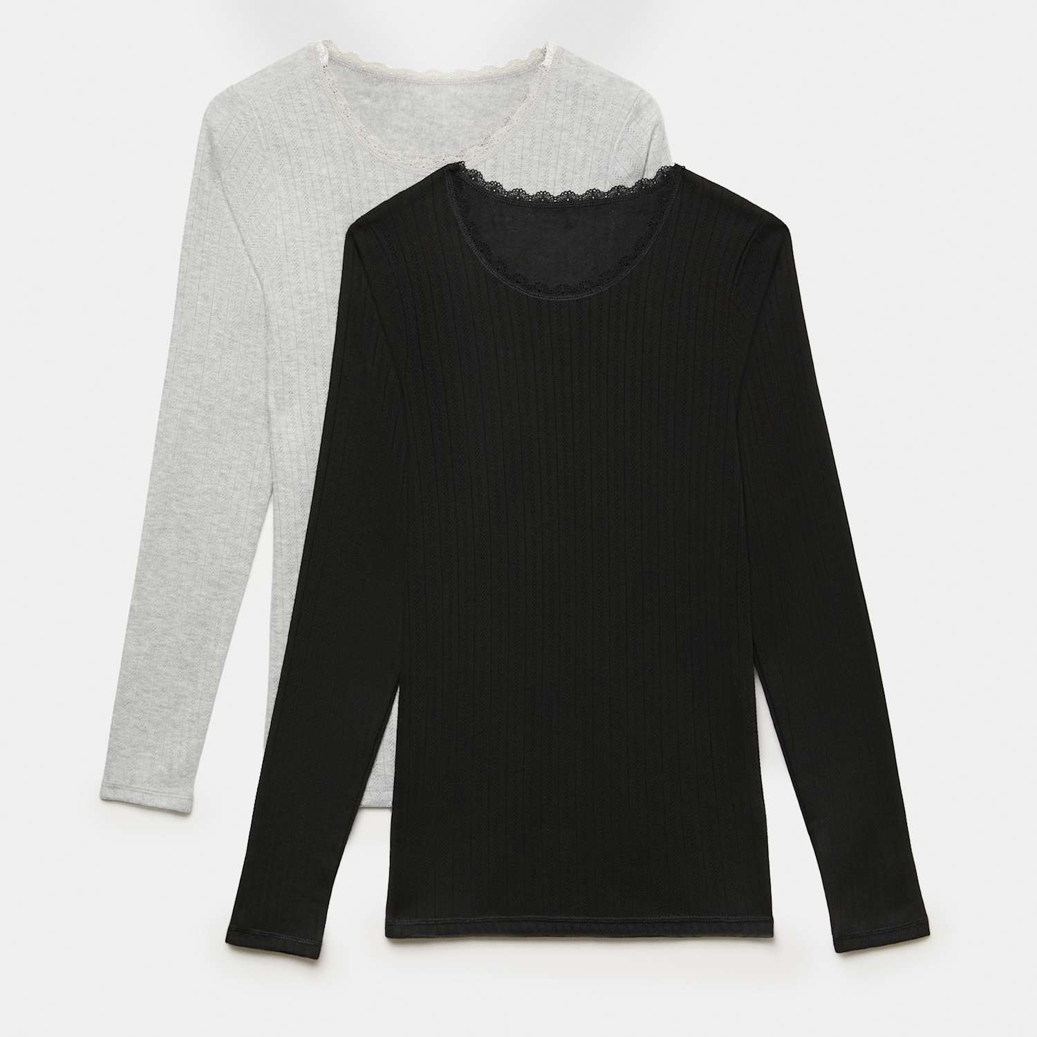 M&S Women's 2 Pack Medium Warmth Pointelle Thermal Long Sleeve Tops - 18 - Black Mix