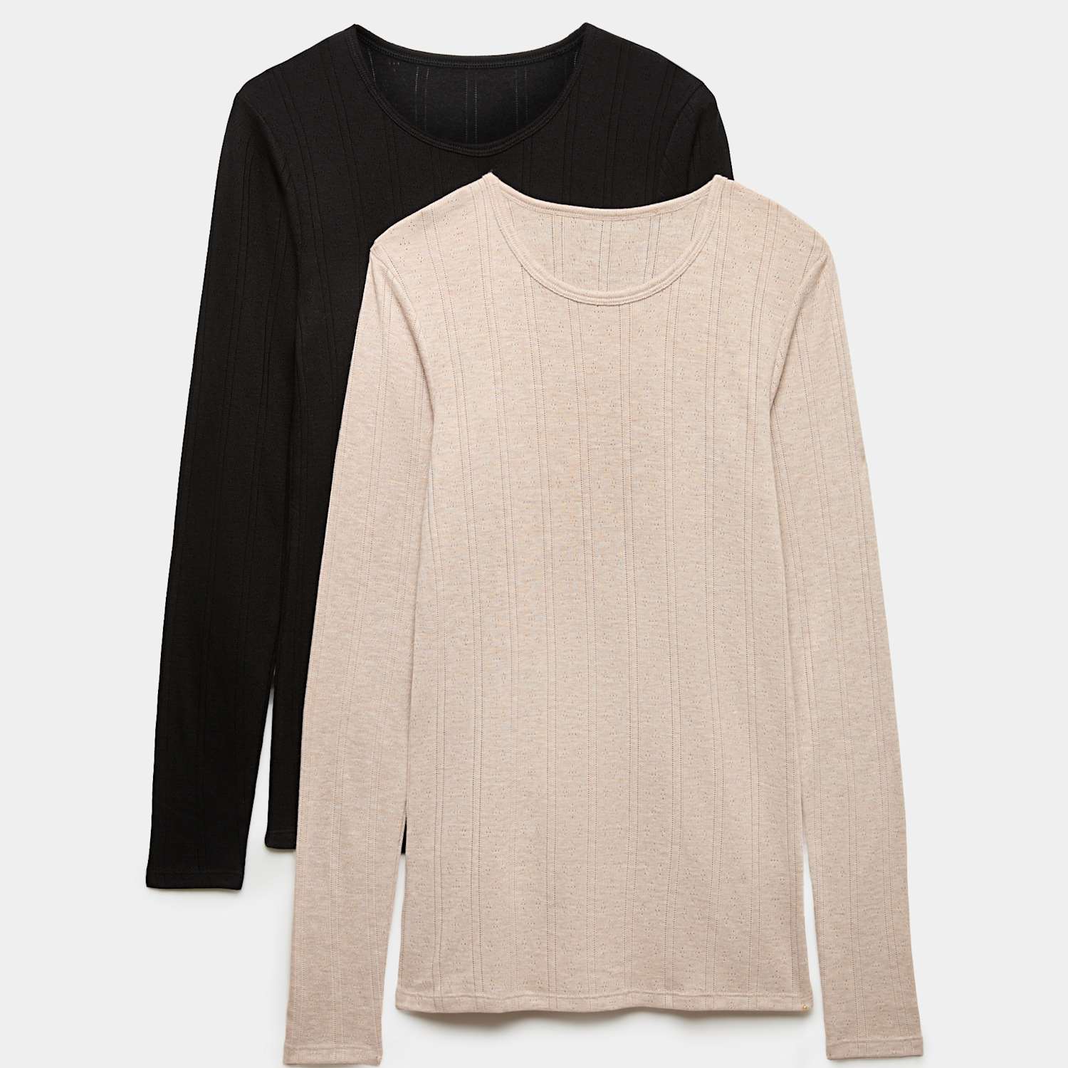 M&S Women's 2 Pack Thermal Pointelle Long Sleeve Top - Small - Black Mix