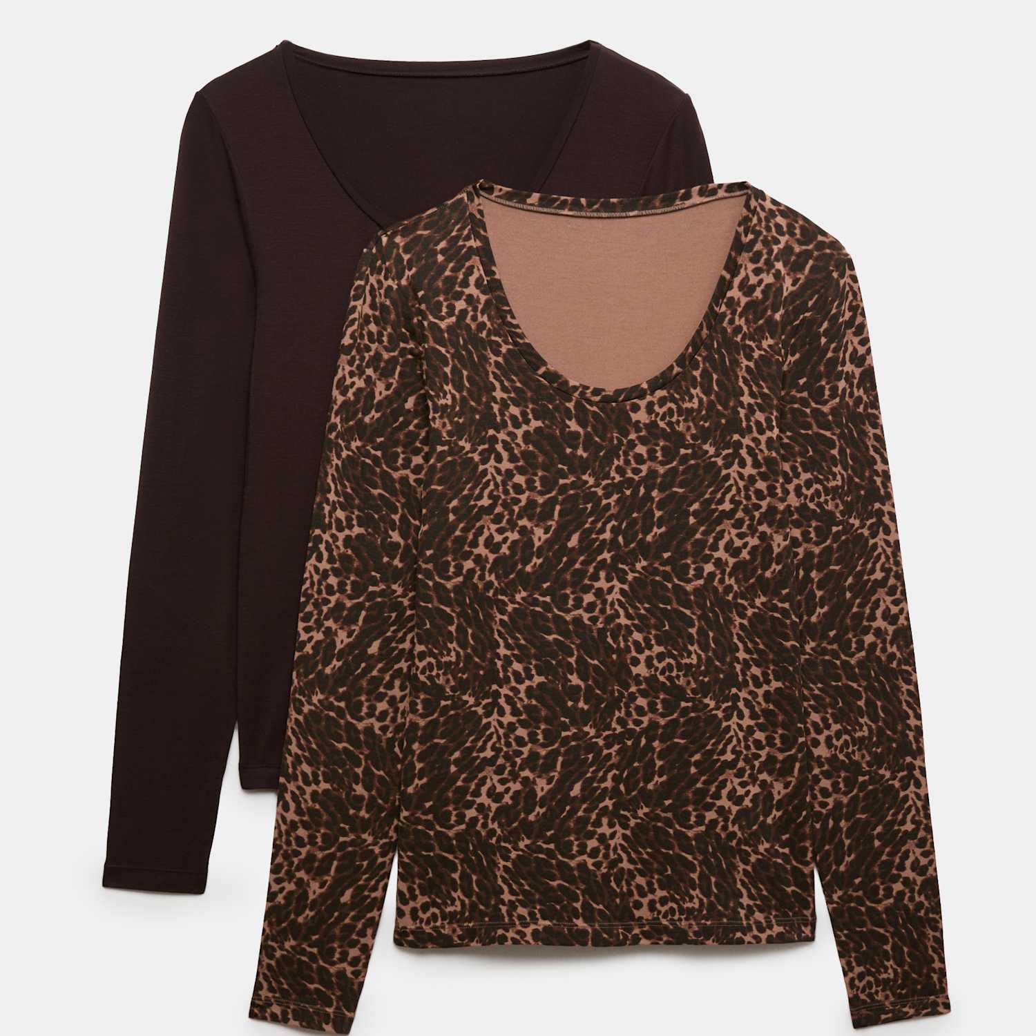 M&S Women's 2 Pack Heatgen Thermal Scoop Neck Tops - Medium - Brown Mix
