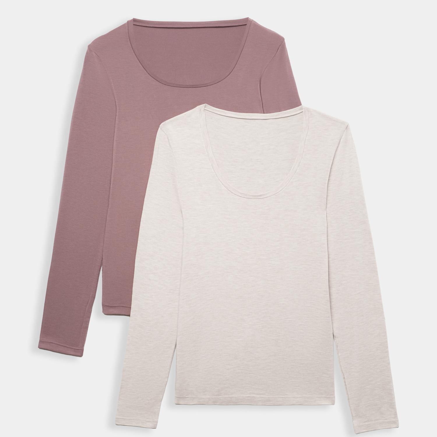 M&S Women's 2 Pack Heatgen Light Thermal Long Sleeve Tops - Large - Oatmeal Mix
