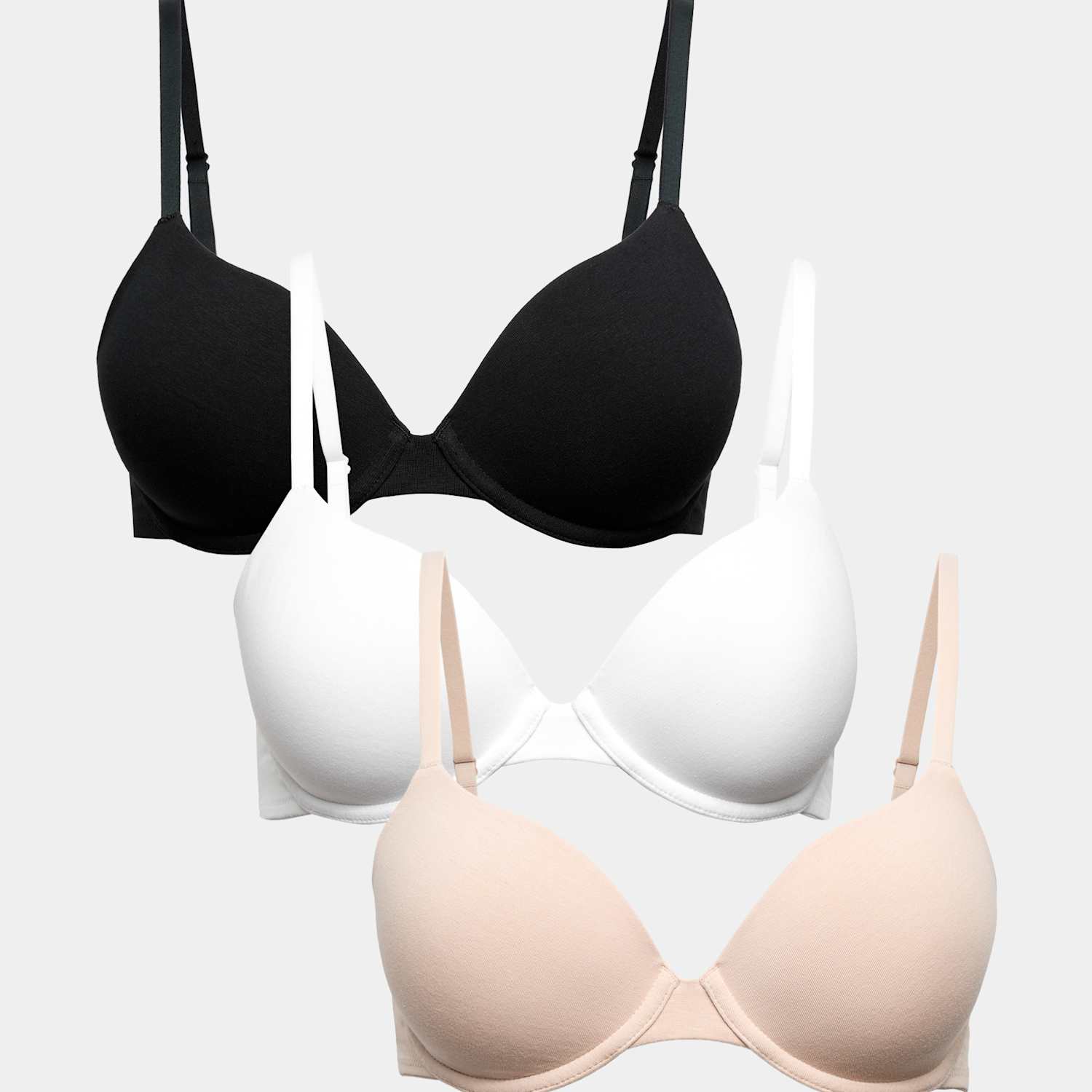 M&S Women's 3 Pack Wired Demi Cup T-Shirt Bras A-E - 36E - Opaline Mix