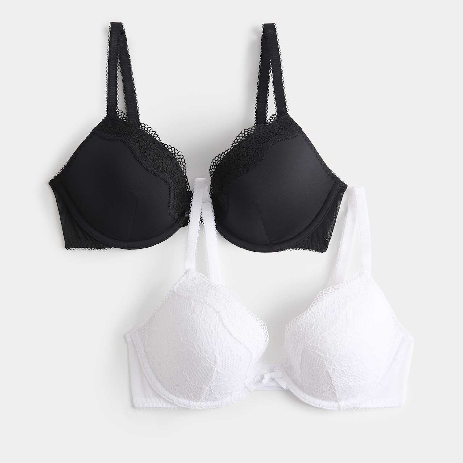 M&S Women's 2 Pack Jasmine Lace Wired Plunge Bras A-E - 36E - White Mix
