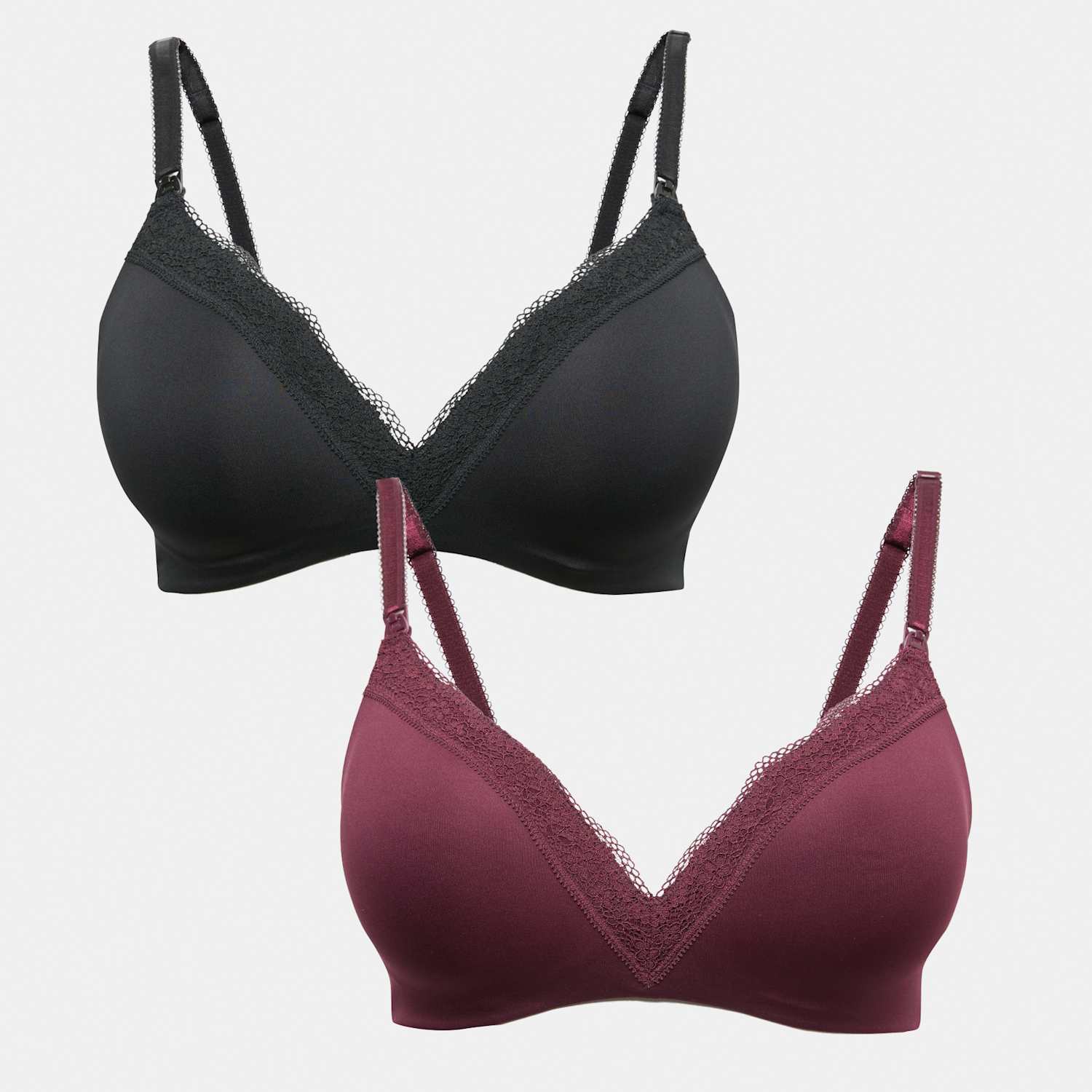 M&S Women's 2 Pack Jasmine Lace Trim Maternity Nursing Bra B-G - 36G - Wine Mix