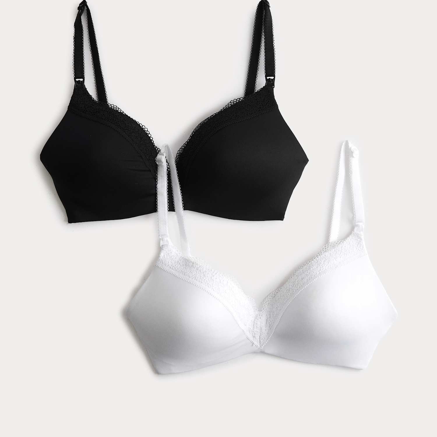 M&S Women's 2 Pack Jasmine Lace Trim Maternity Nursing Bra B-G - 38C - White Mix