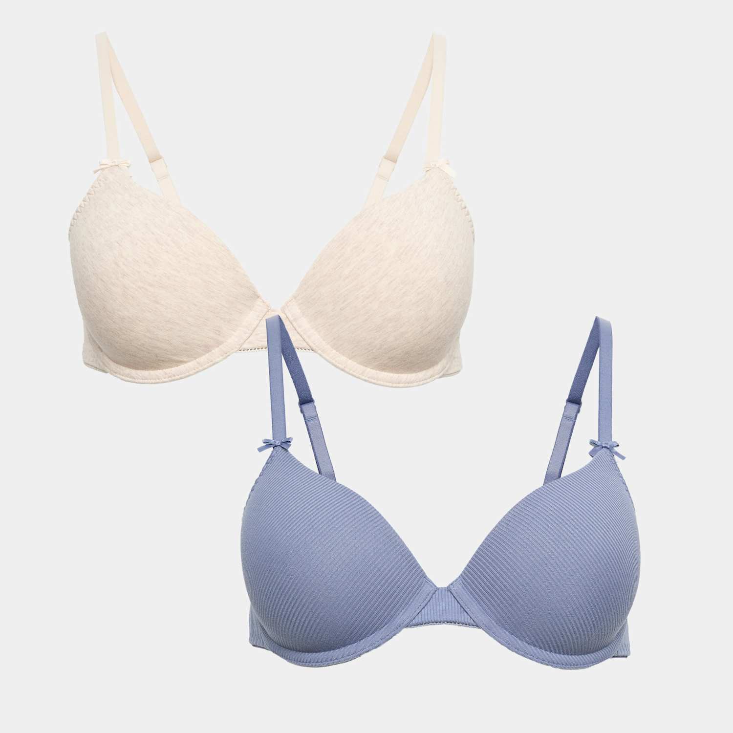 M&S Women's 2 Pack Ribbed Wired Demi Cup Bras (A-E) - 40B - Blue Mix