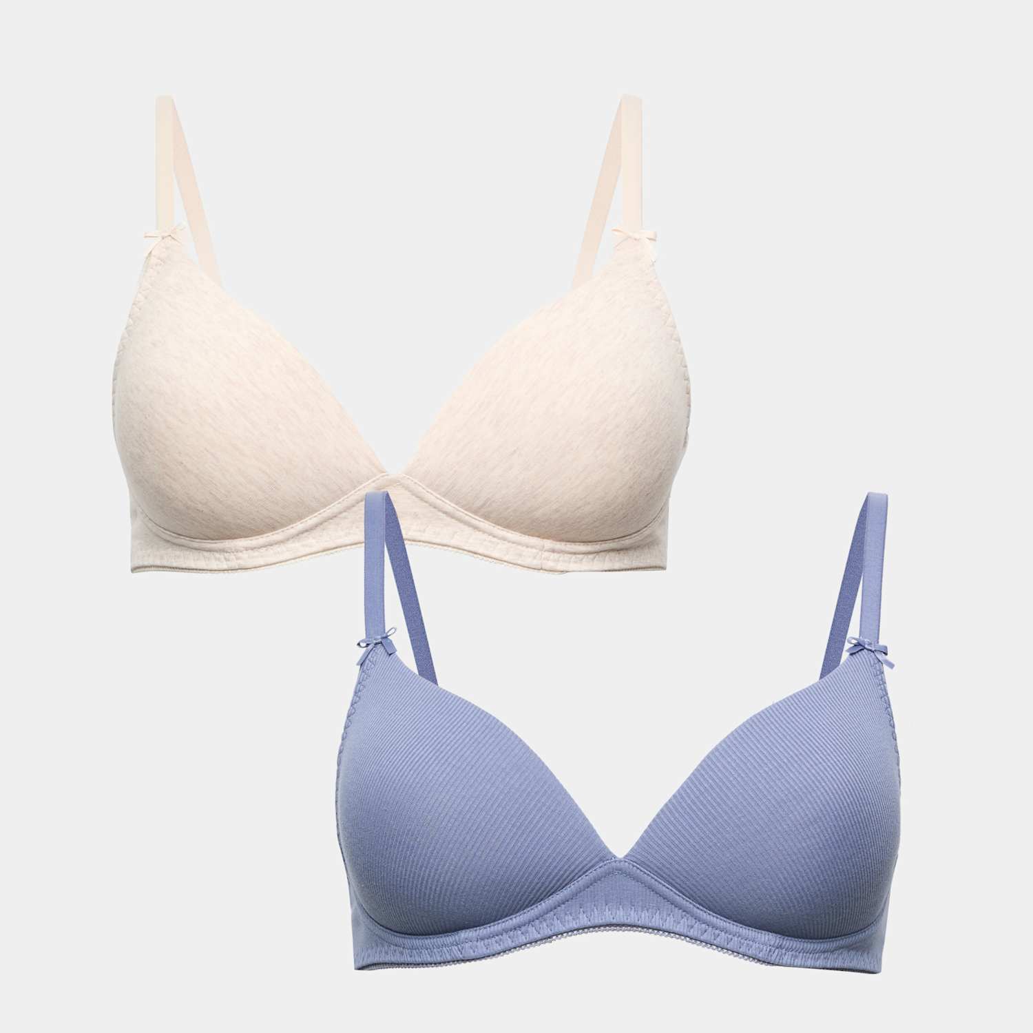 M&S Women's 2 Pack Rib Non Wired Plunge Bras (A-E) - 36A - Blue Mix