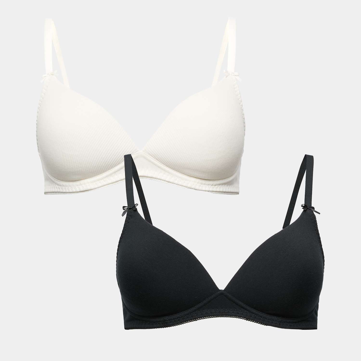 M&S Women's 2 Pack Rib Non Wired Plunge Bras (A-E) - 34B - Ivory Mix