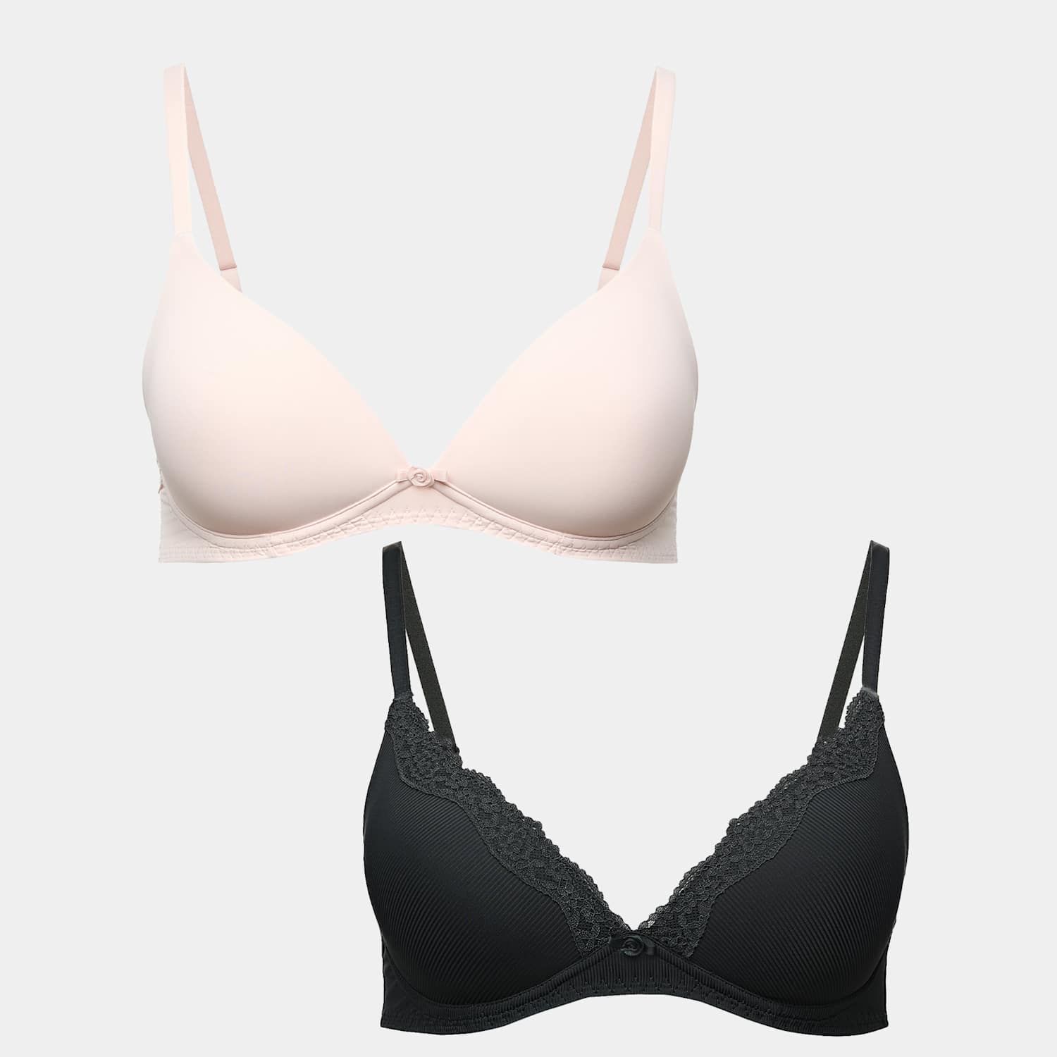 M&S Women's 2 Pack Non Wired Plunge Bras (A-E) - 36A - Charcoal Mix