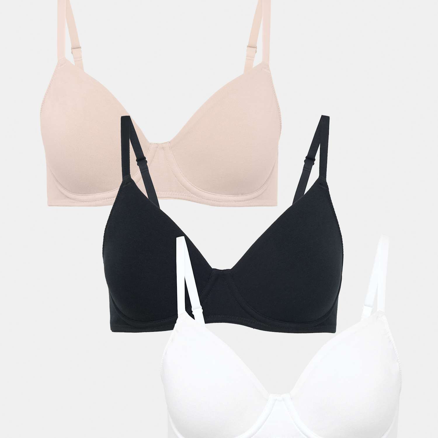 M&S Women's 3 Pack Cotton Rich Wired Full Cup Bras A-E - 36D - Black Mix