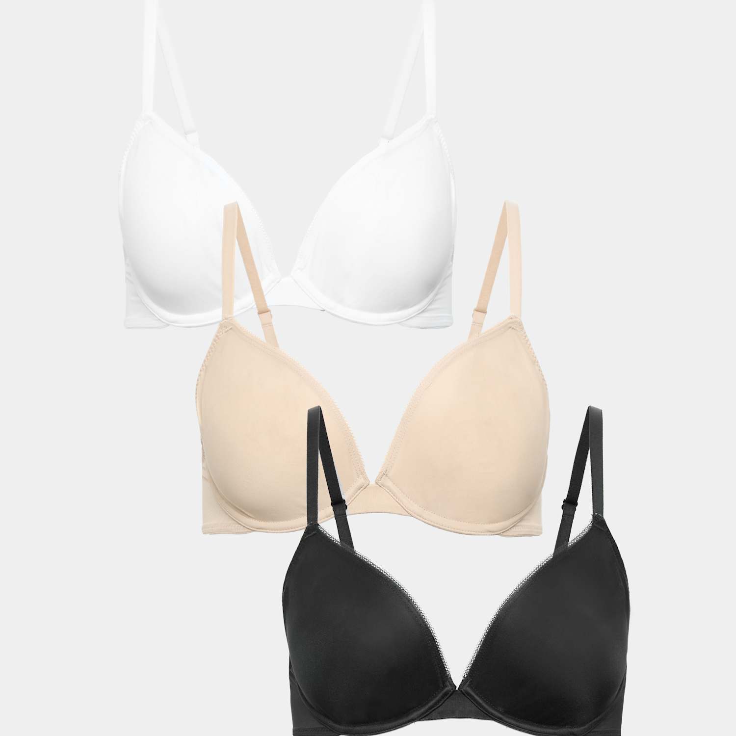 M&S Women's 3 Pack Wired Plunge Bras A-E - 36D - Black Mix