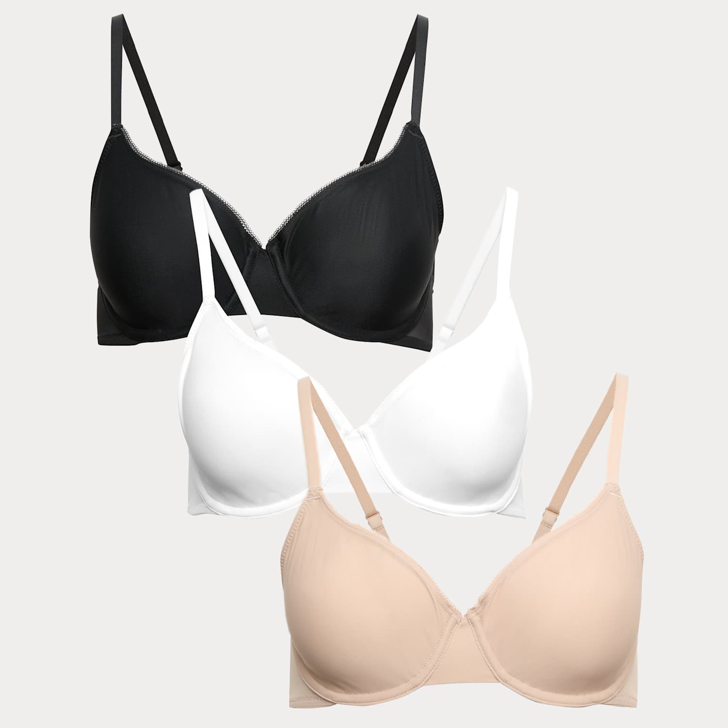M&S Women's 3 Pack Wired Full Cup Bras A-E - 36B - Black Mix
