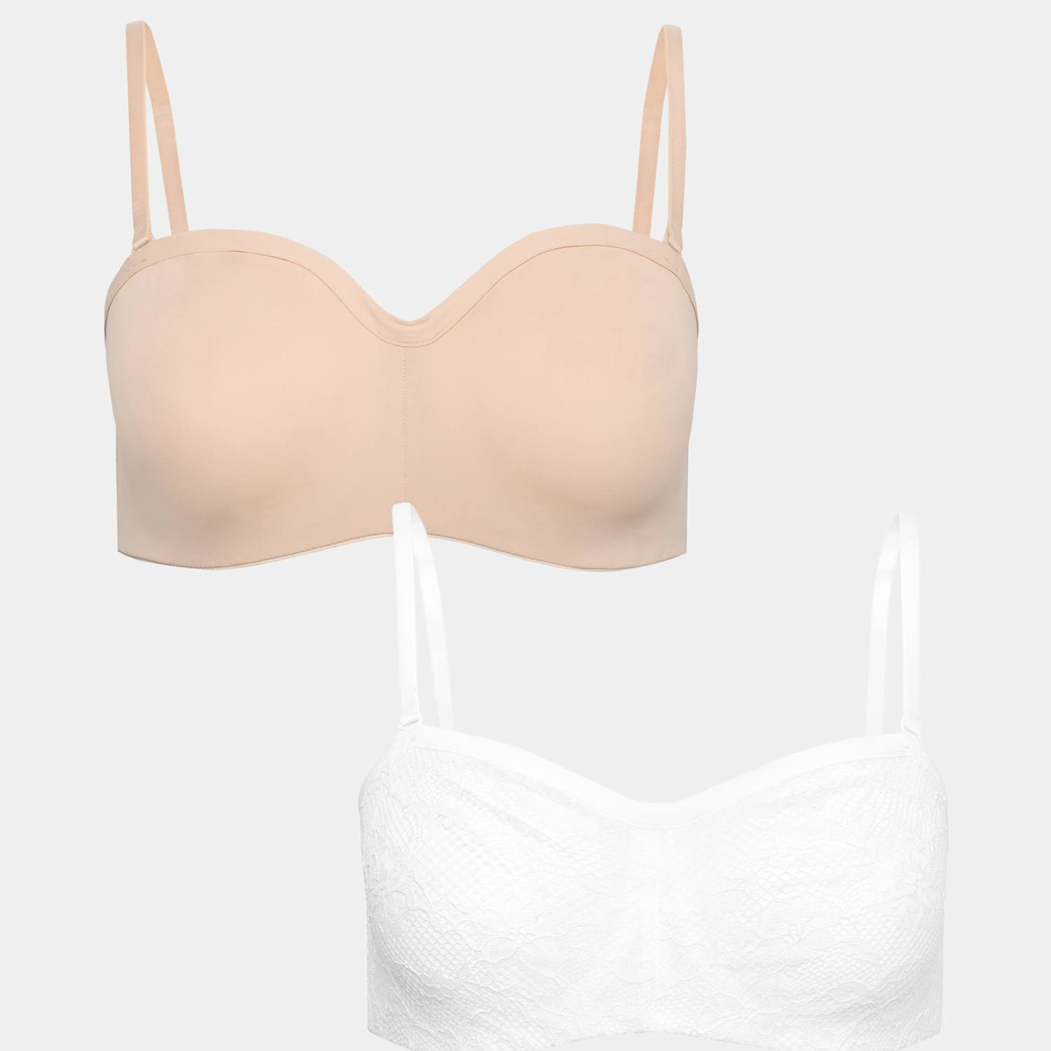 M&S Women's 2 Pack Jasmine Lace Wired Strapless Bras A-E - 36C - White Mix
