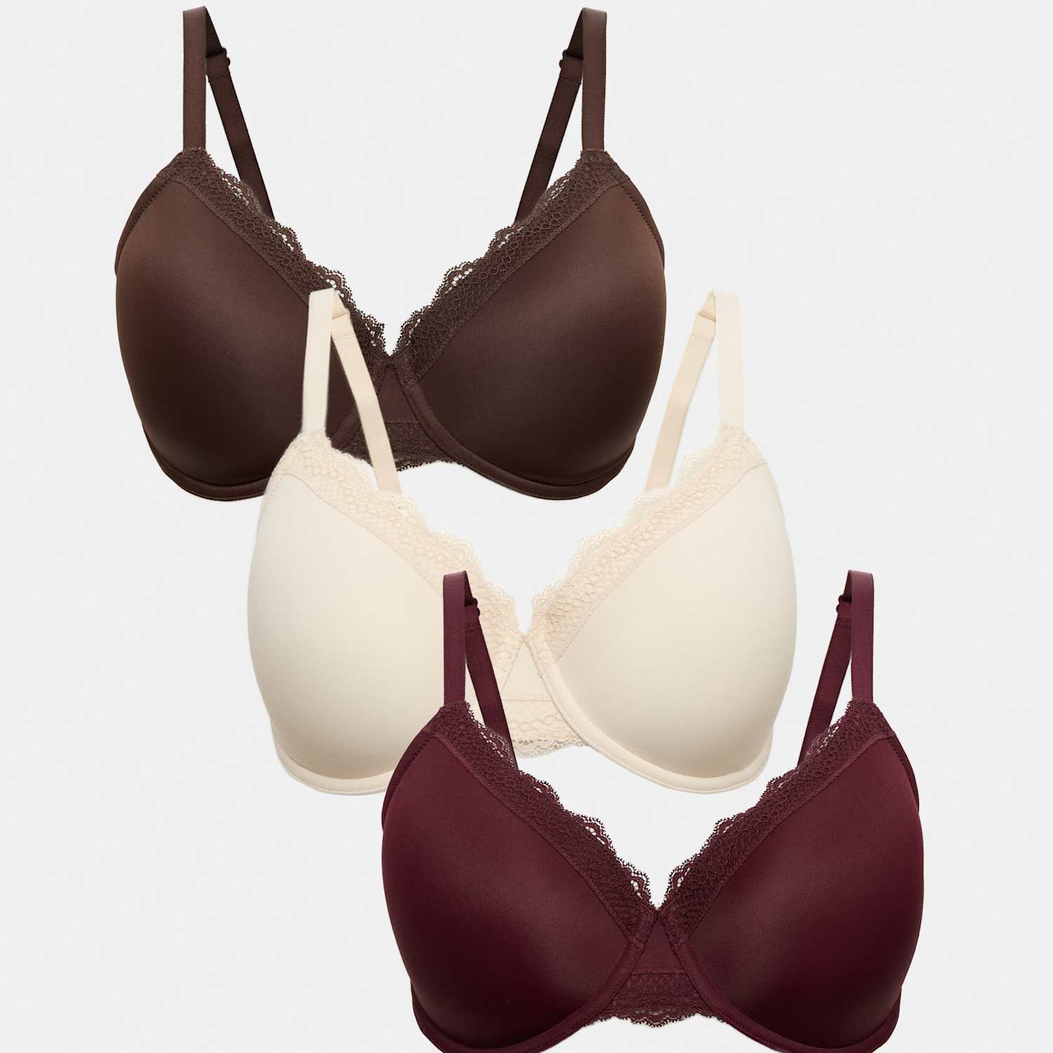 M&S Women's 3pk Wired Full Cup Bras F-H - 32H - Wine Mix