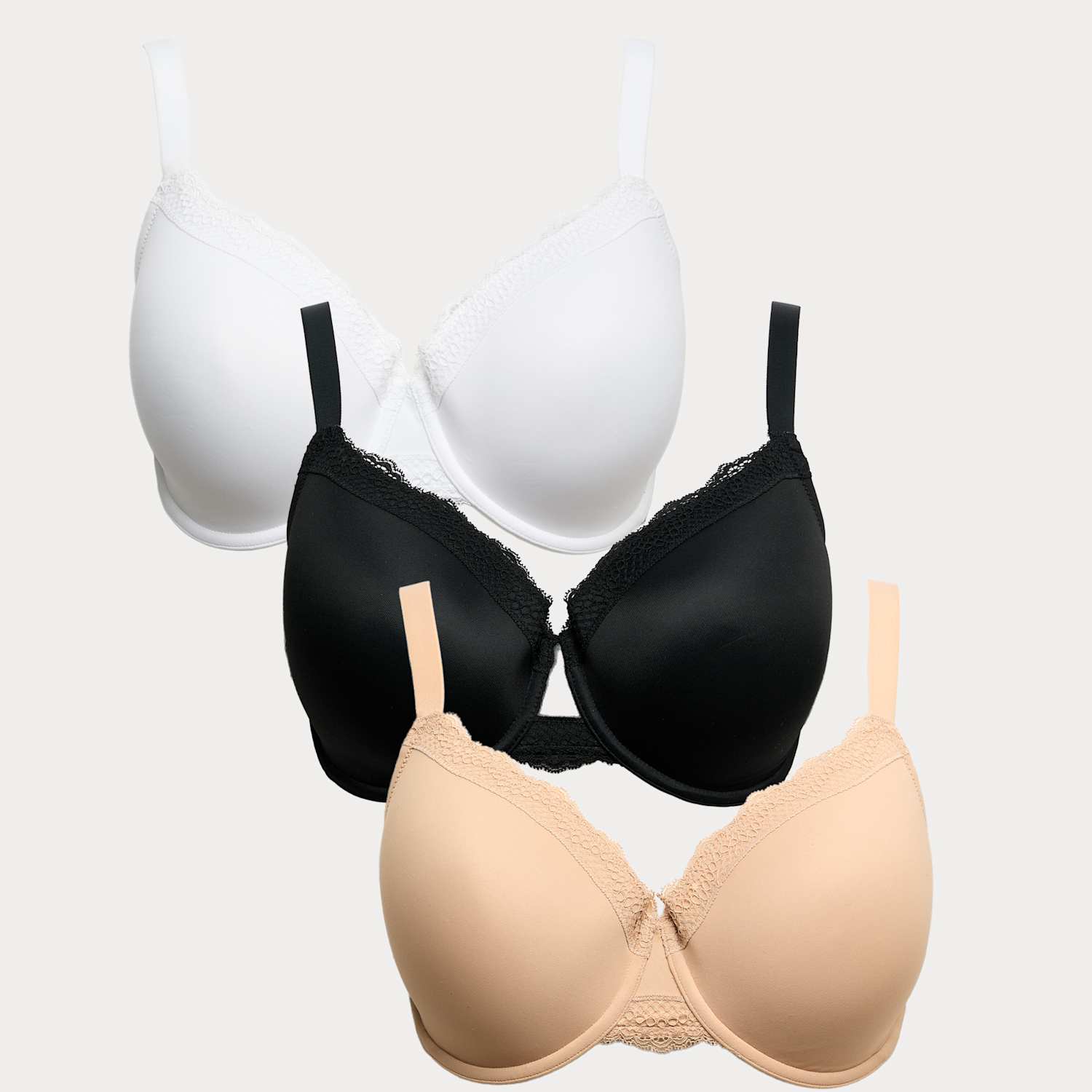 M&S Women's 3pk Wired Full Cup Bras F-H - 30H - Black Mix