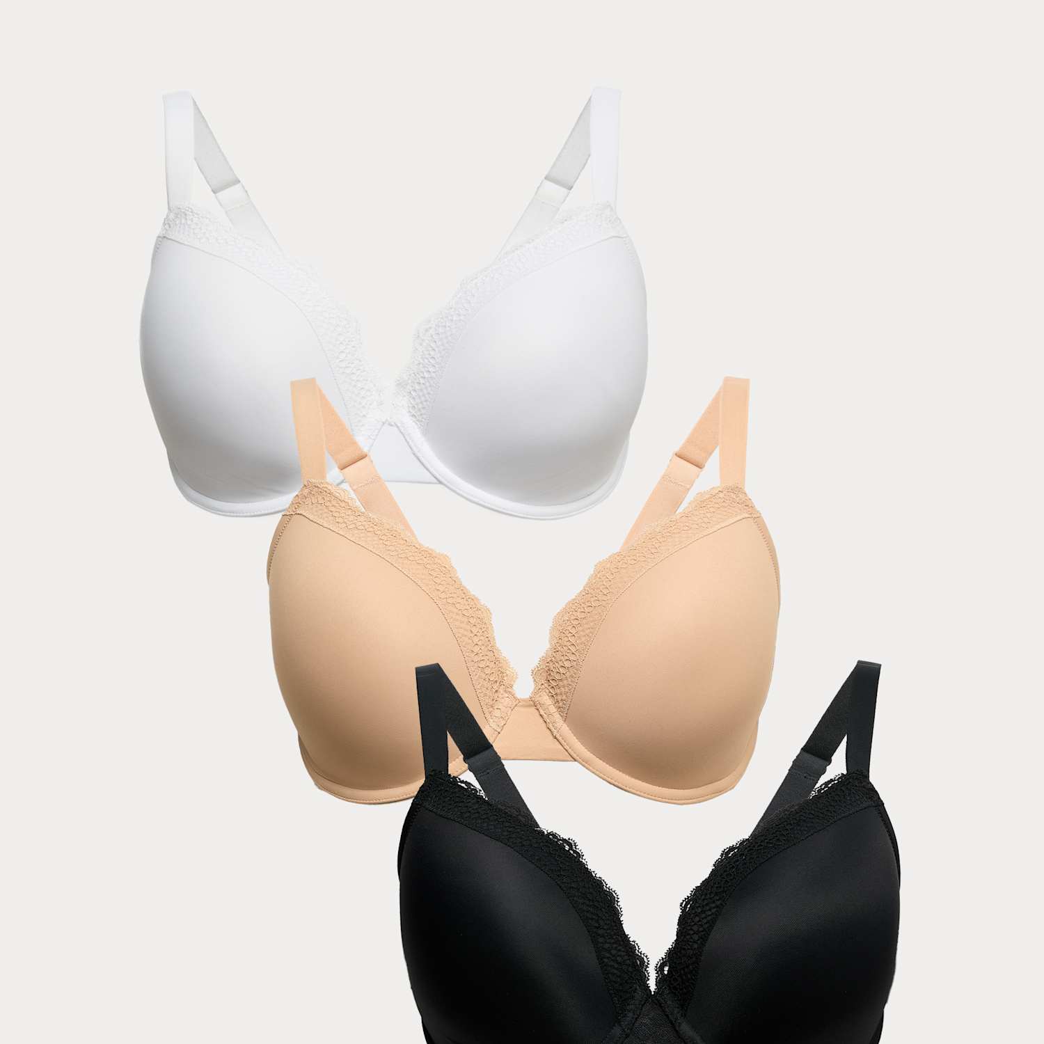 M&S Women's 3pk Padded Wired Plunge Bras F-H - 30F - Black Mix