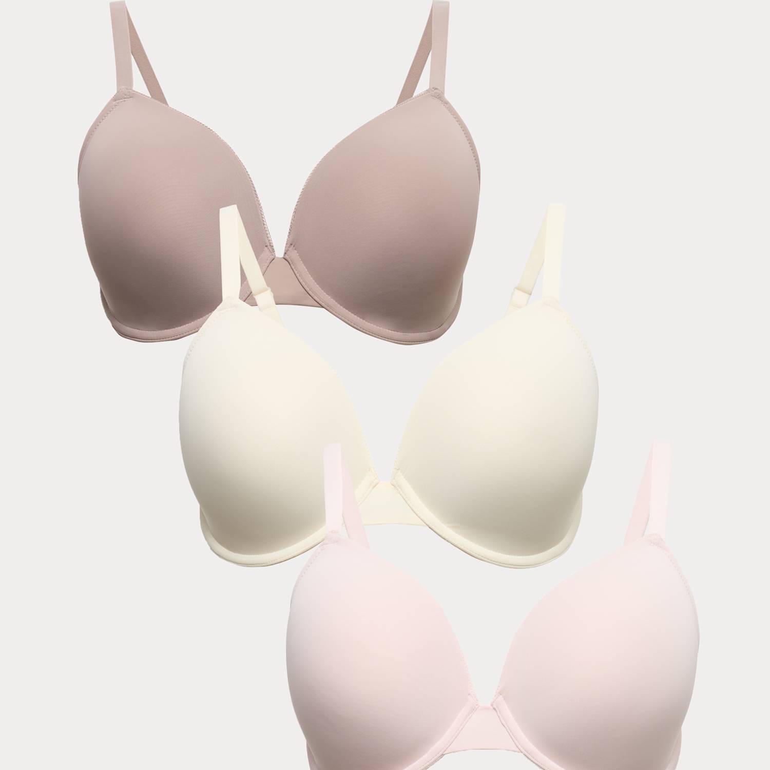M&S Women's 3 Pack Wired Plunge Bras F-H - 36G - Pink Mix