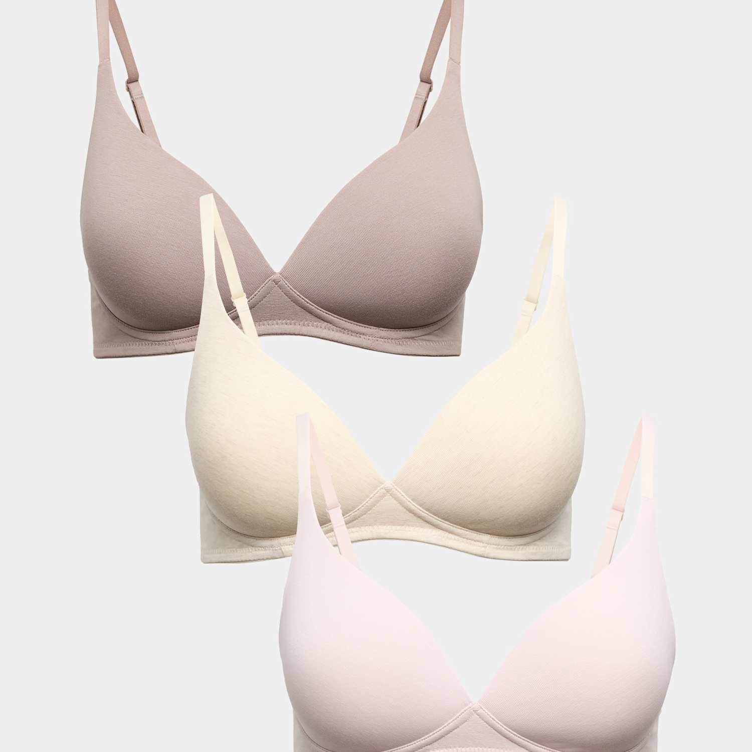 M&S Women's 3pk Non Wired Plunge T-Shirt Bras A-E - 32E - Oatmeal Mix