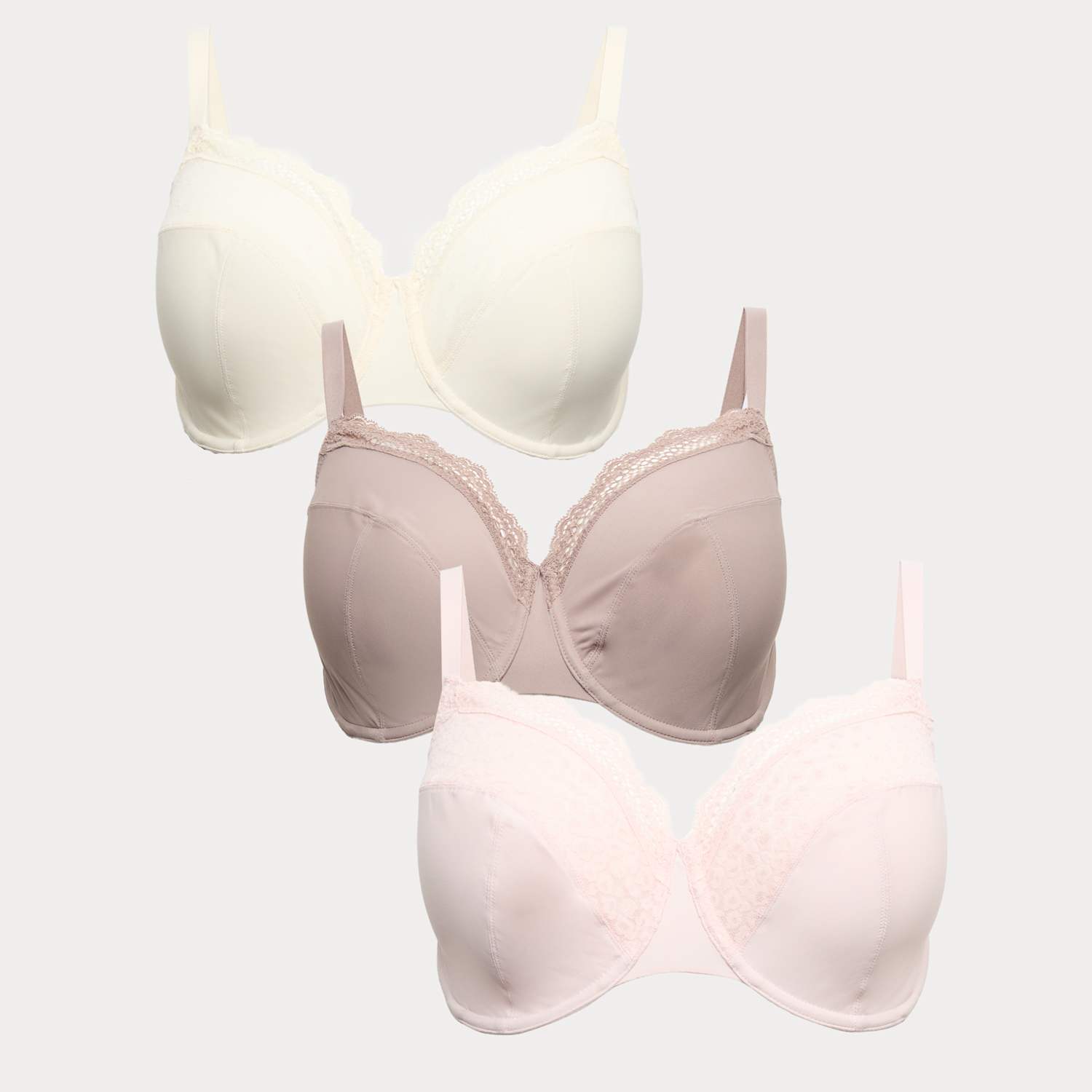 M&S Women's 3pk Wired Full Cup Bras F-H - 46H - Pink Mix