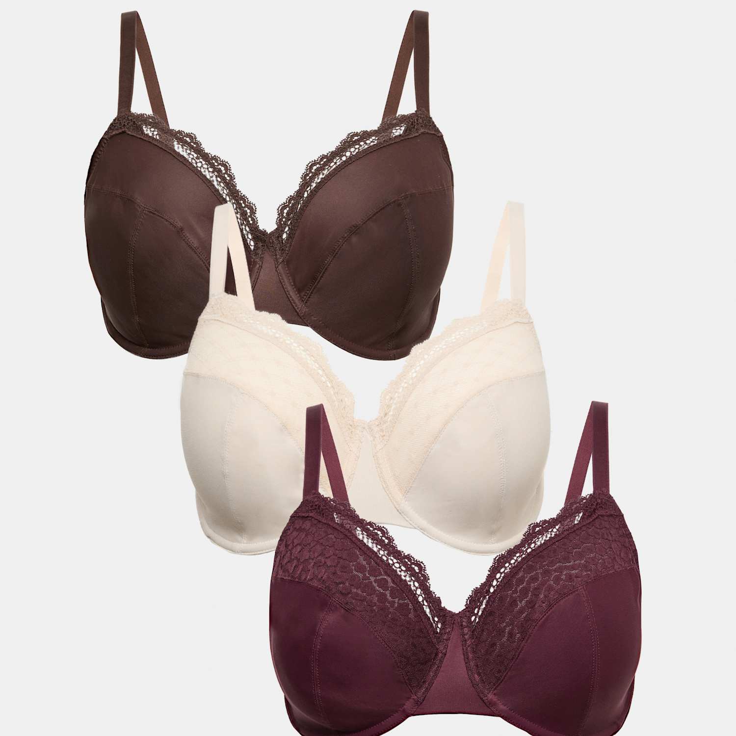 M&S Women's 3pk Wired Full Cup Bras F-H - 38F - Wine Mix