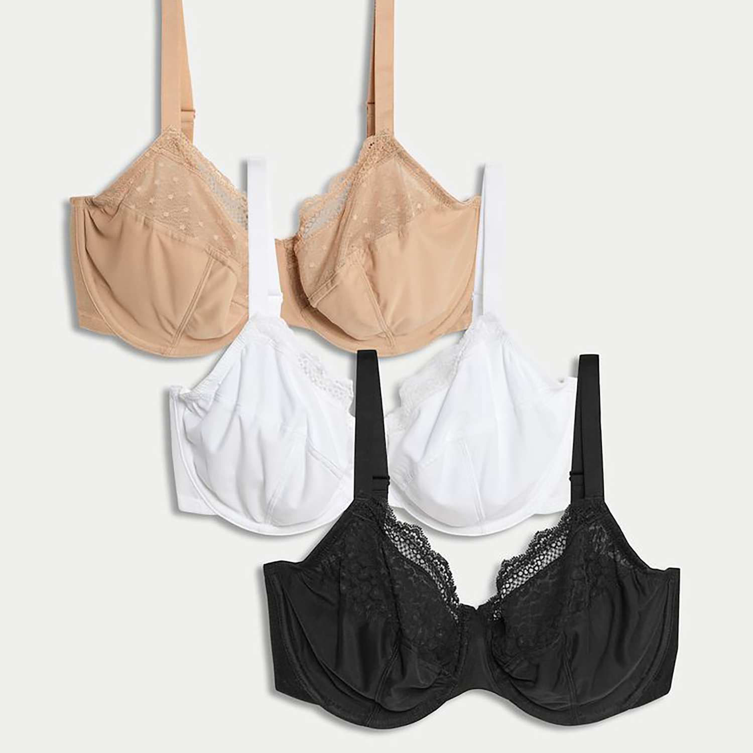M&S Women's 3pk Wired Full Cup Bras F-H - 38G - Black Mix