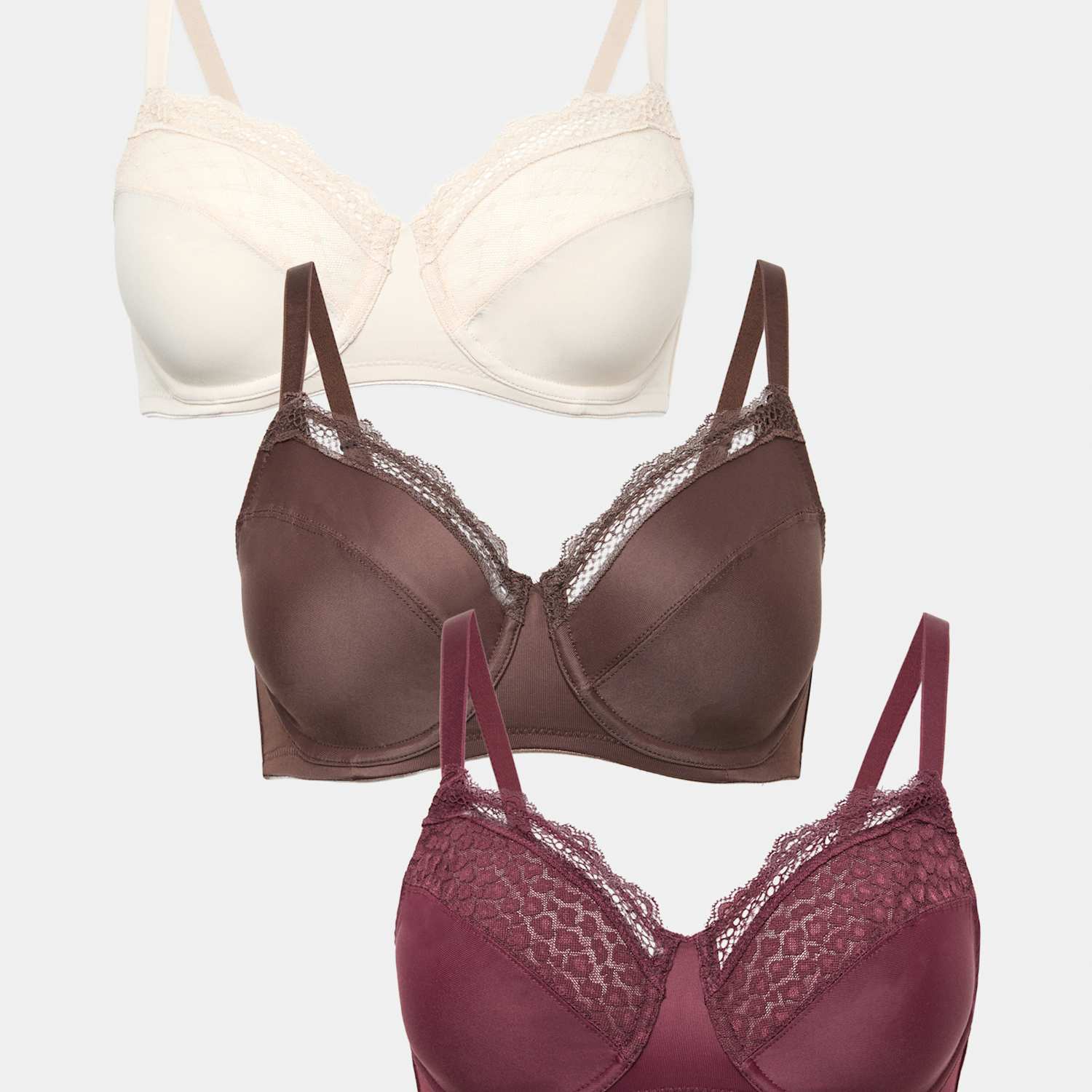M&S Women's 3pk Wired Full Cup Minimiser Bras C-H - 32DD - Wine Mix