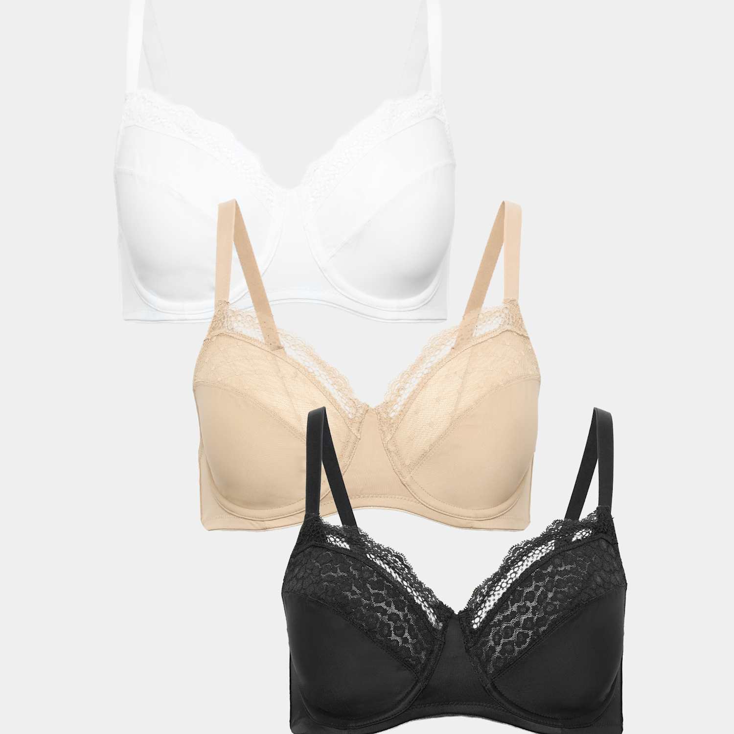 M&S Women's 3pk Wired Full Cup Minimiser Bras C-H - 46D - Black Mix