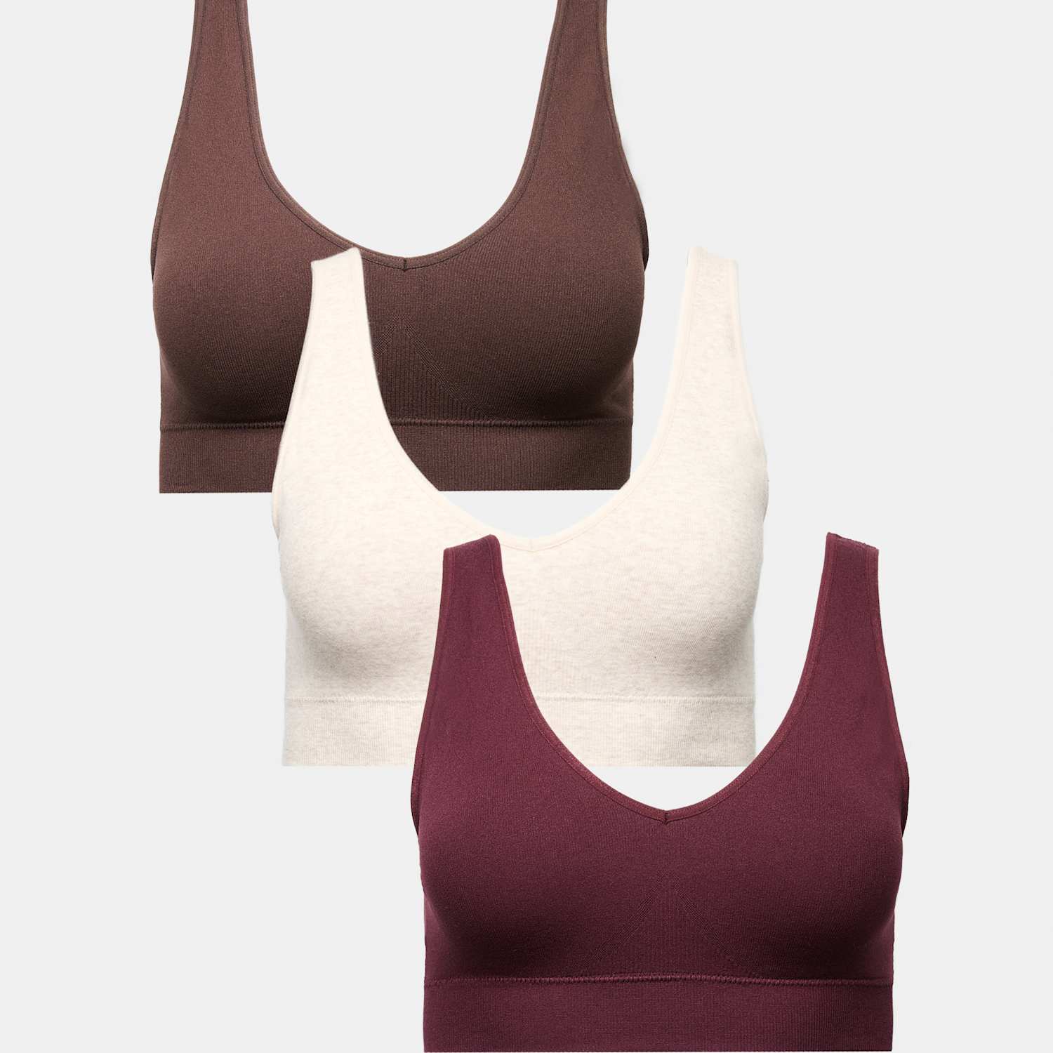 M&S Women's 3 Pack Seamless V-Neck Crop Tops - Small - Wine Mix