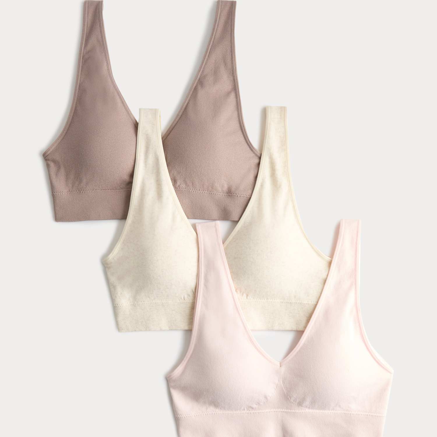 M&S Women's 3 Pack Seamless V-Neck Crop Tops - Large - Oatmeal Mix