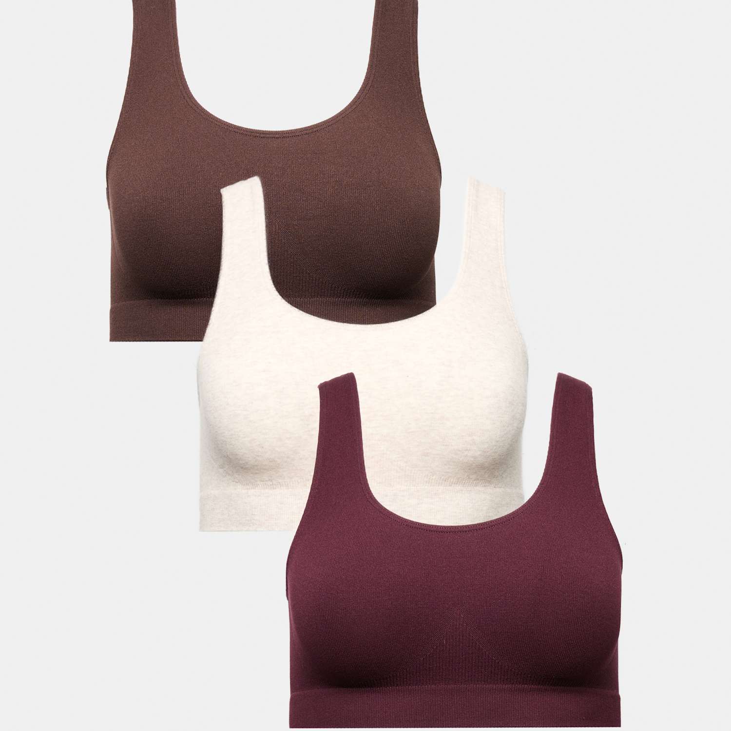 M&S Women's 3pk Seamless Non Wired Crop Tops - Large - Wine Mix