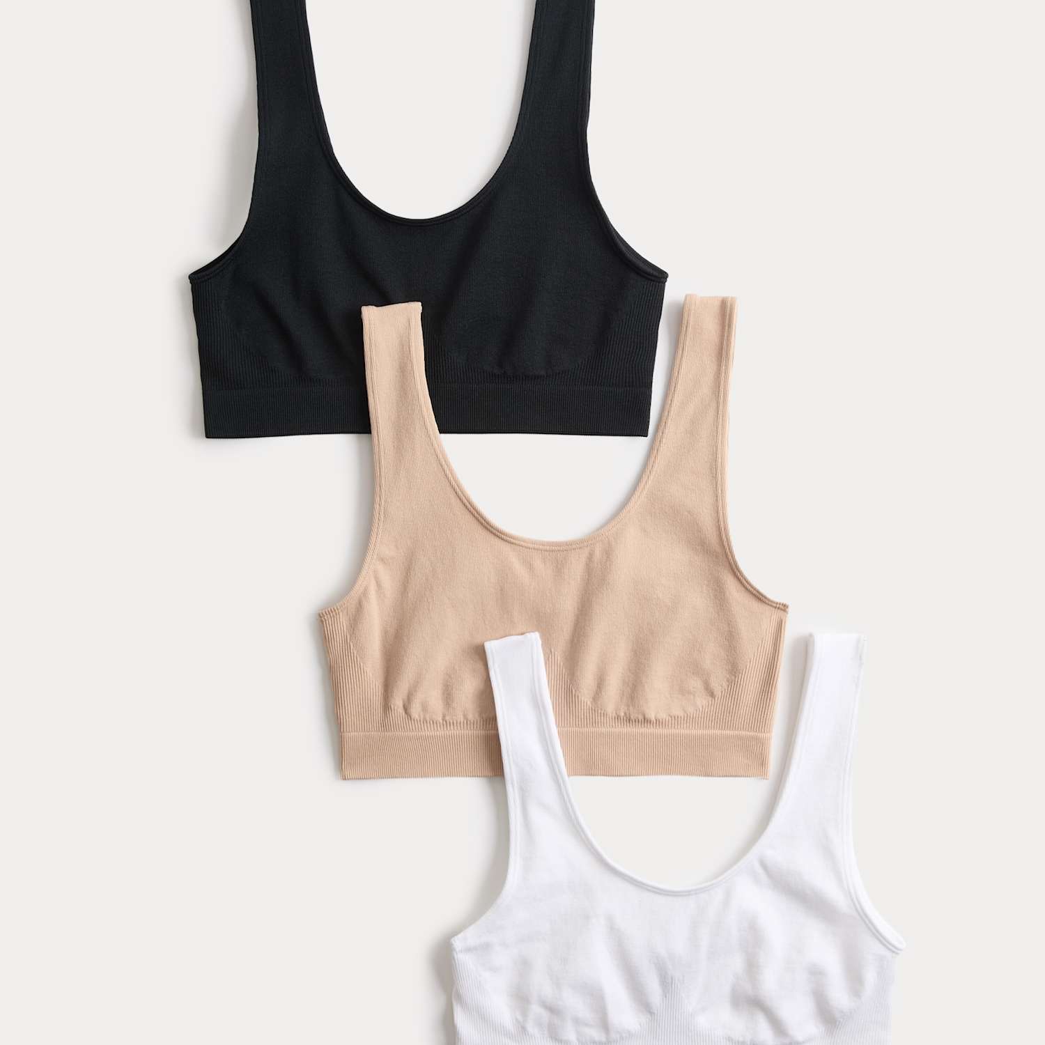 M&S Women's 3pk Seamless Non Wired Crop Tops - Medium - Black