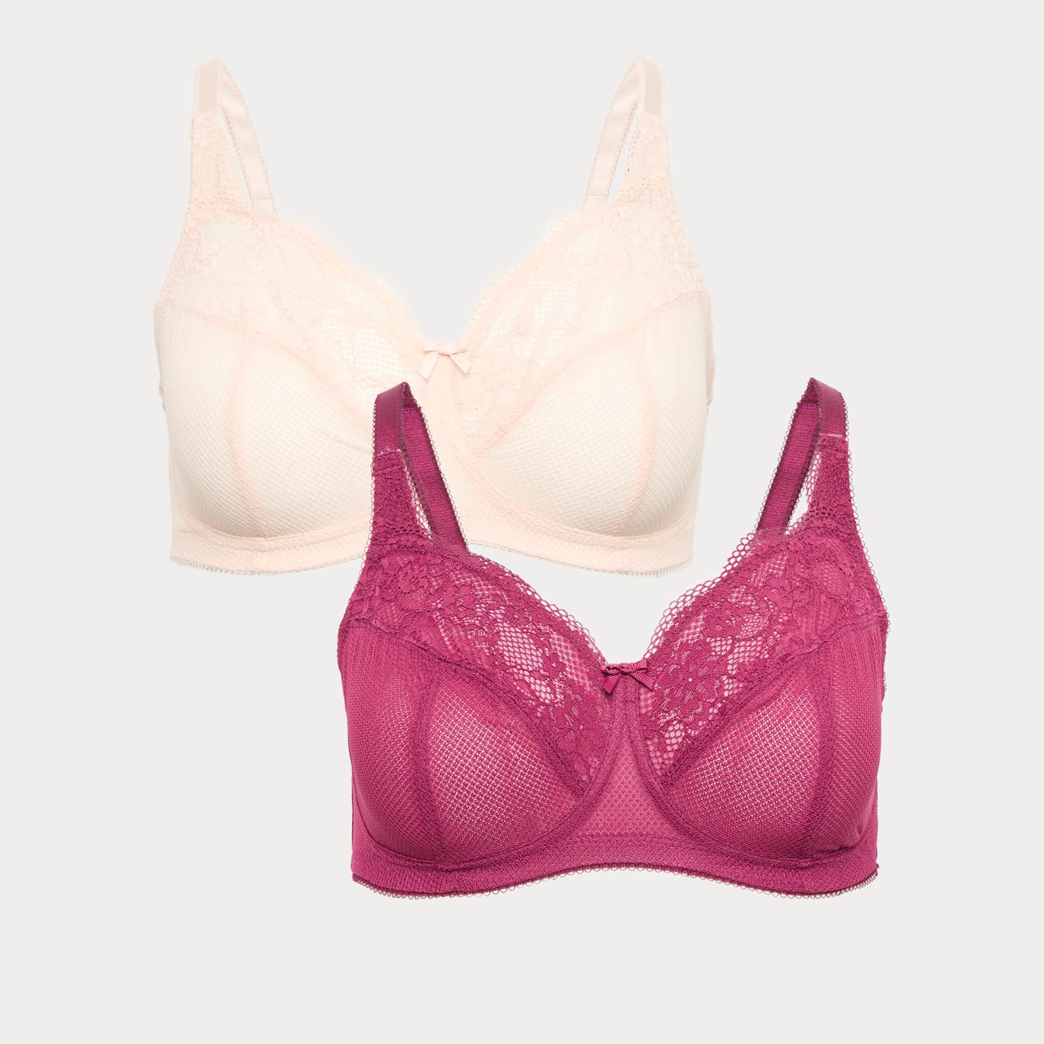 M&S Women's 2 Pack Jasmine Lace Total Support Bras B-H - 38D - Dark Raspberry
