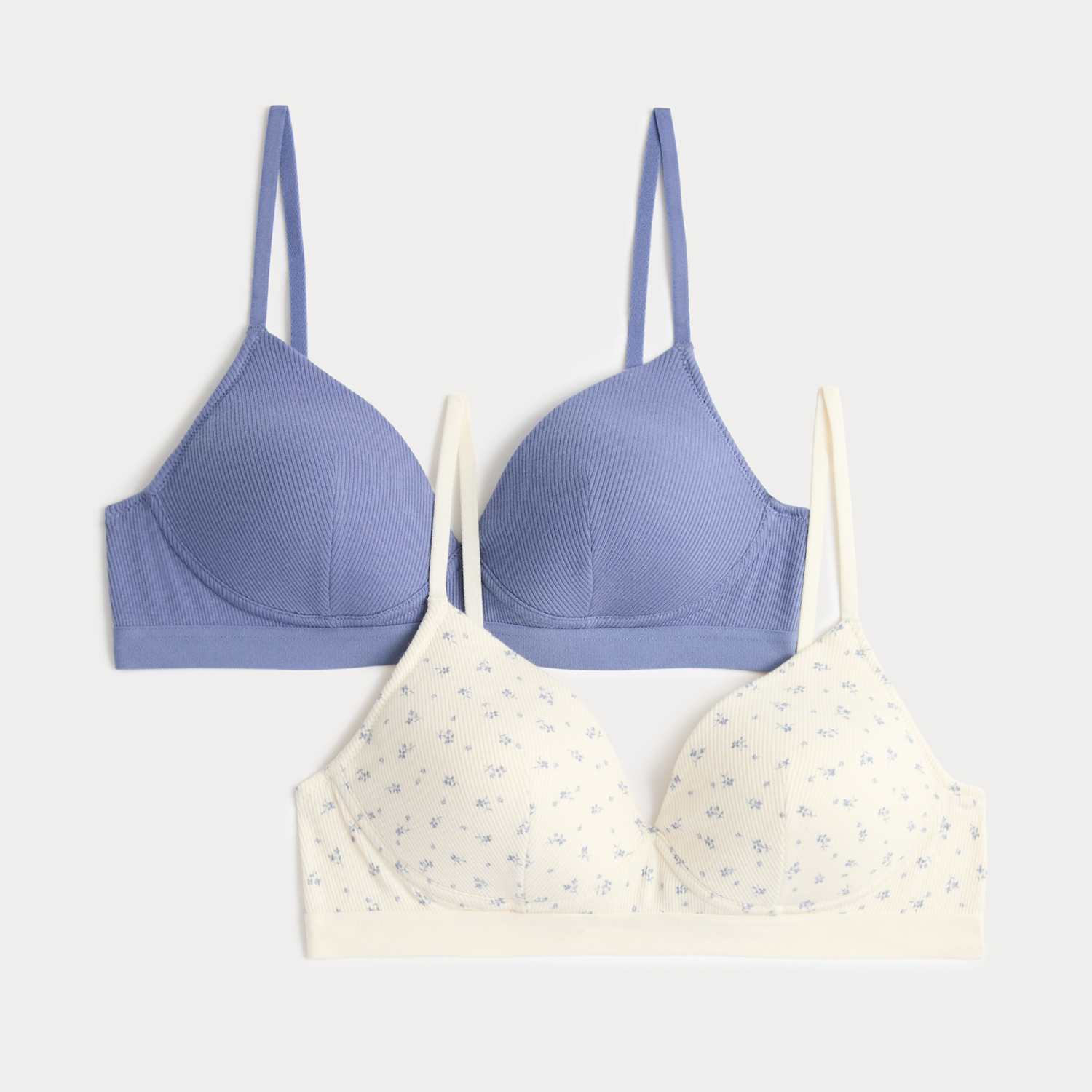 M&S Women's 2 Pack Non Wired Cotton Rich Ribbed First Bras AA-D - 32C - Blue Mix