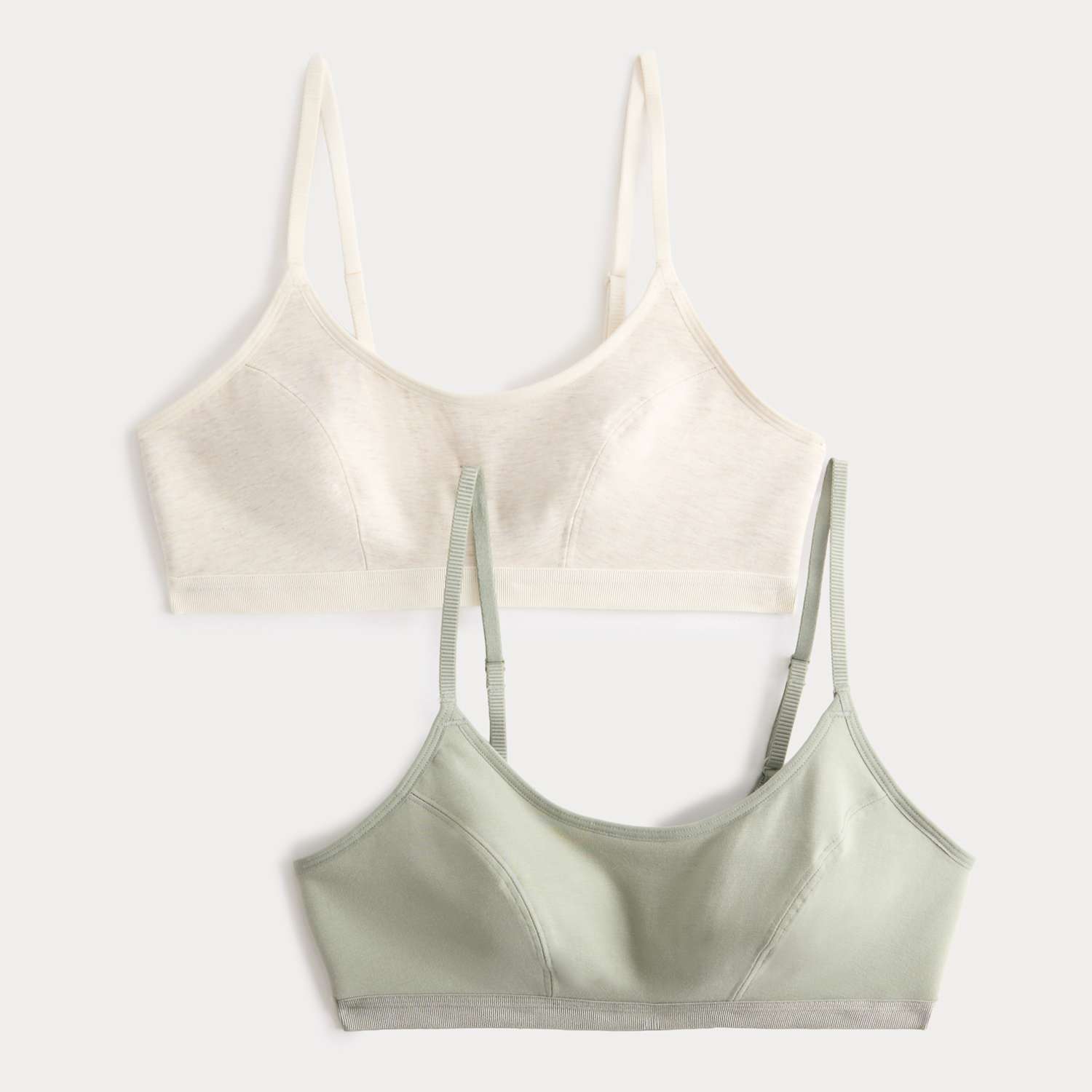 M&S Women's 2 Pack Cotton First Bra Crop Tops - 8 - Soft Green