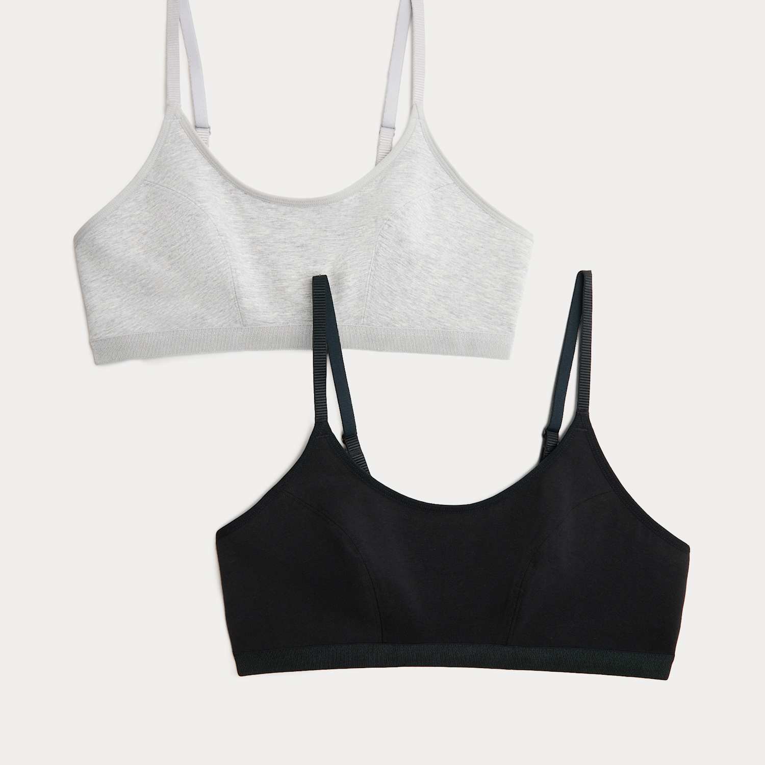 M&S Women's 2 Pack Cotton First Bra Crop Tops - 14 - Black Mix