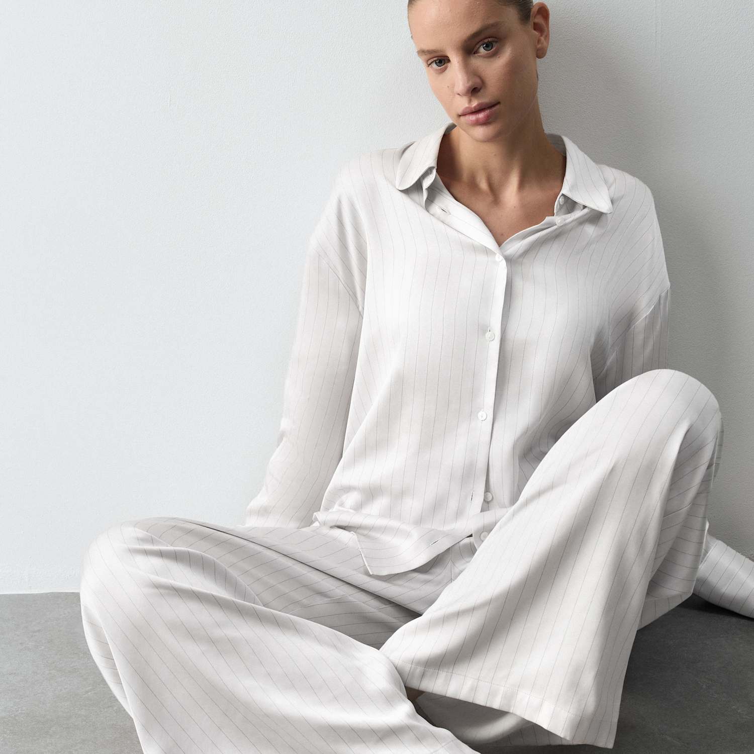 Autograph Women's Satin Striped Revere Pyjama Set - 14 - Grey Mix