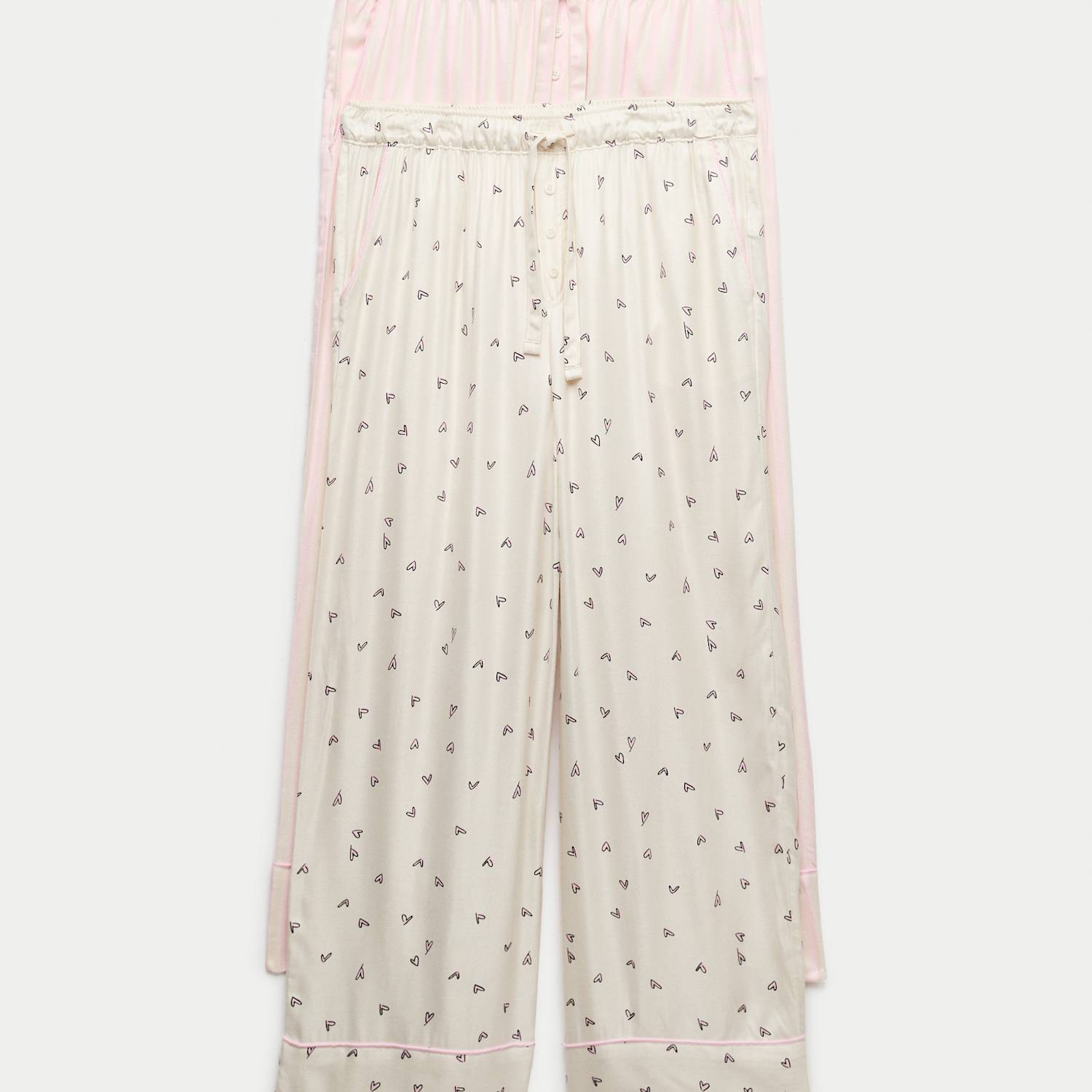 M&S Women's 2 Pack Twill Wide Leg Pyjama Bottoms - 10 - Pink Mix
