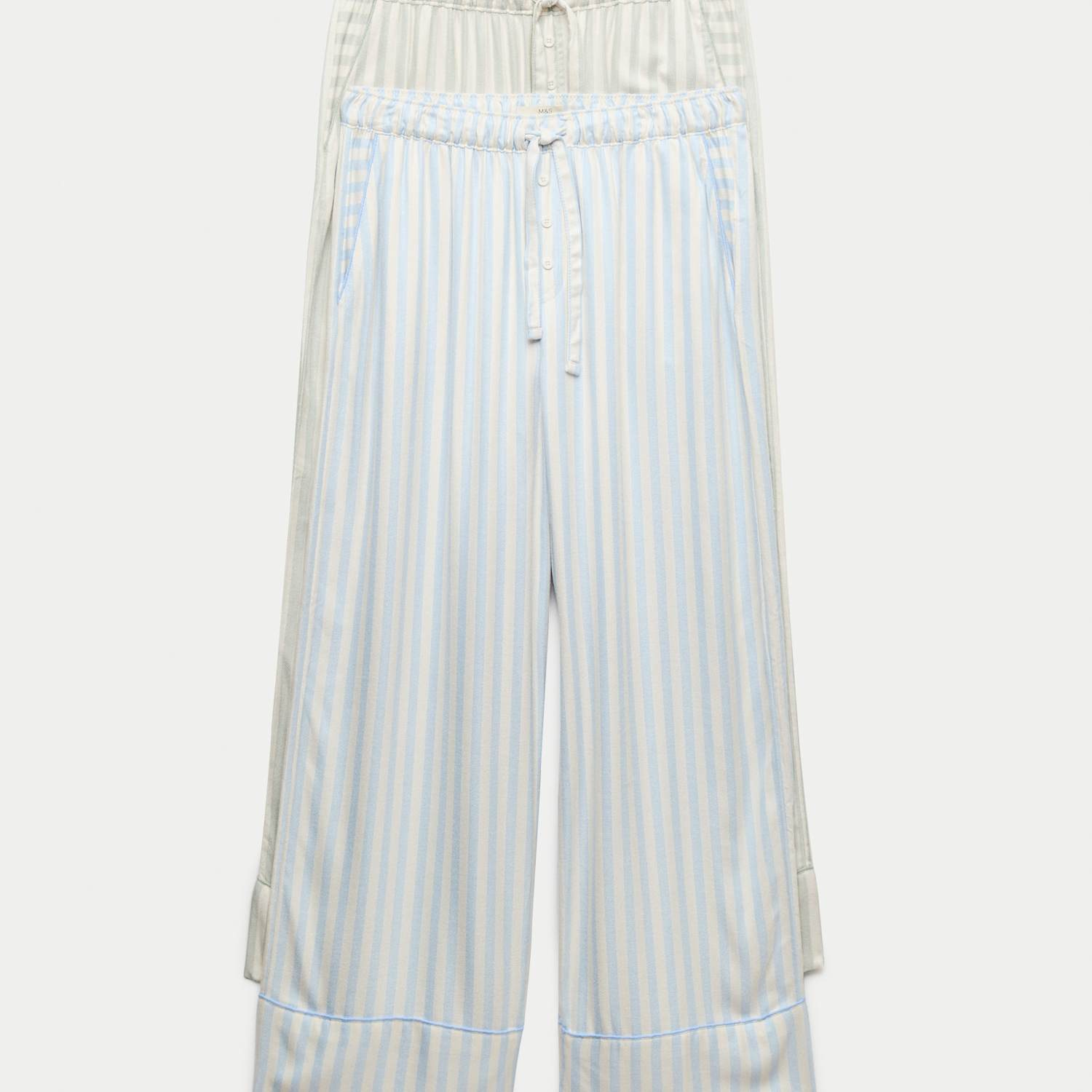M&S Women's 2 Pack Twill Wide Leg Pyjama Bottoms - 20 - Blue Mix